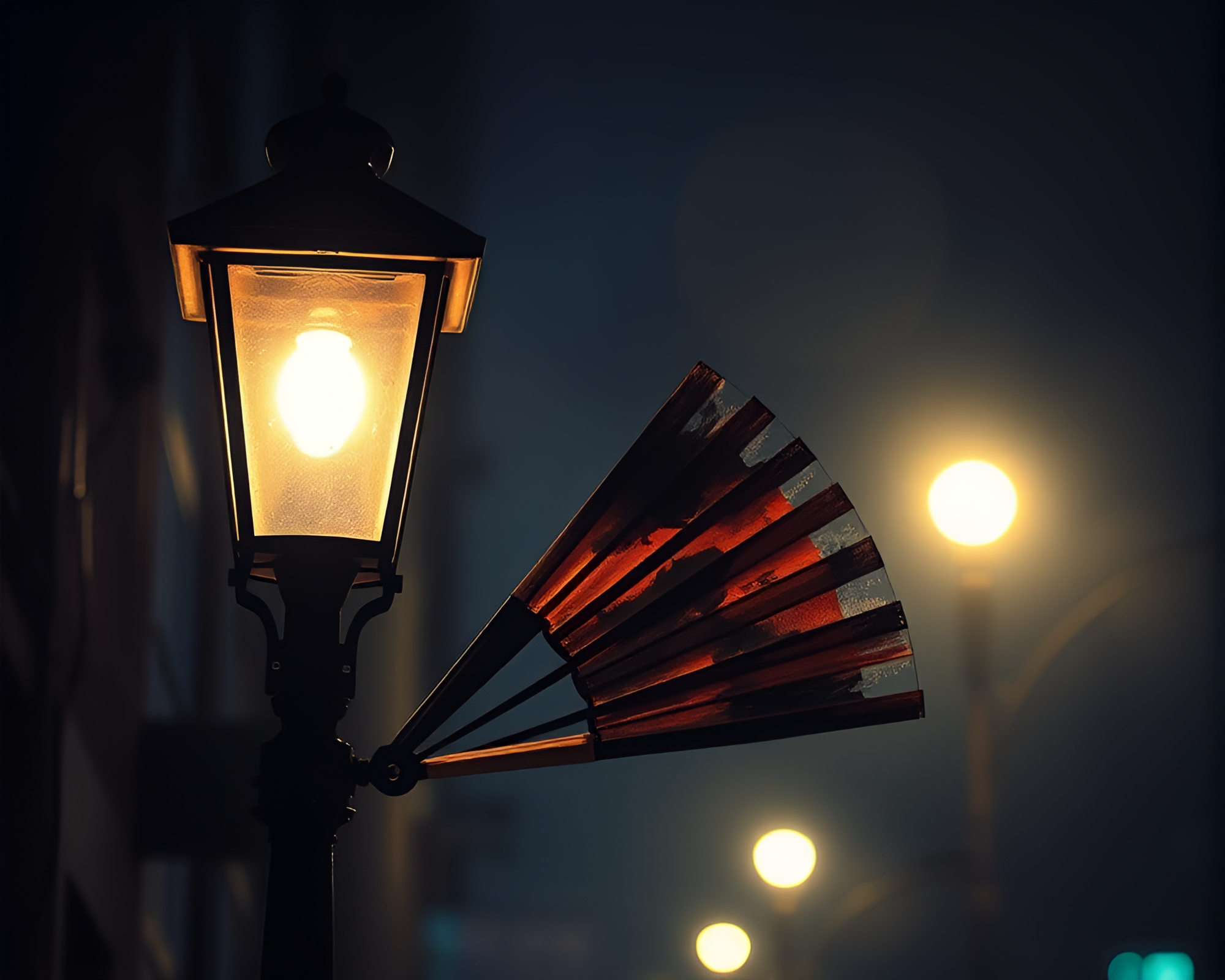 Charcoal Streetlamp Glow: Dystopian Hand-Painted Fan Art – free AI stock image