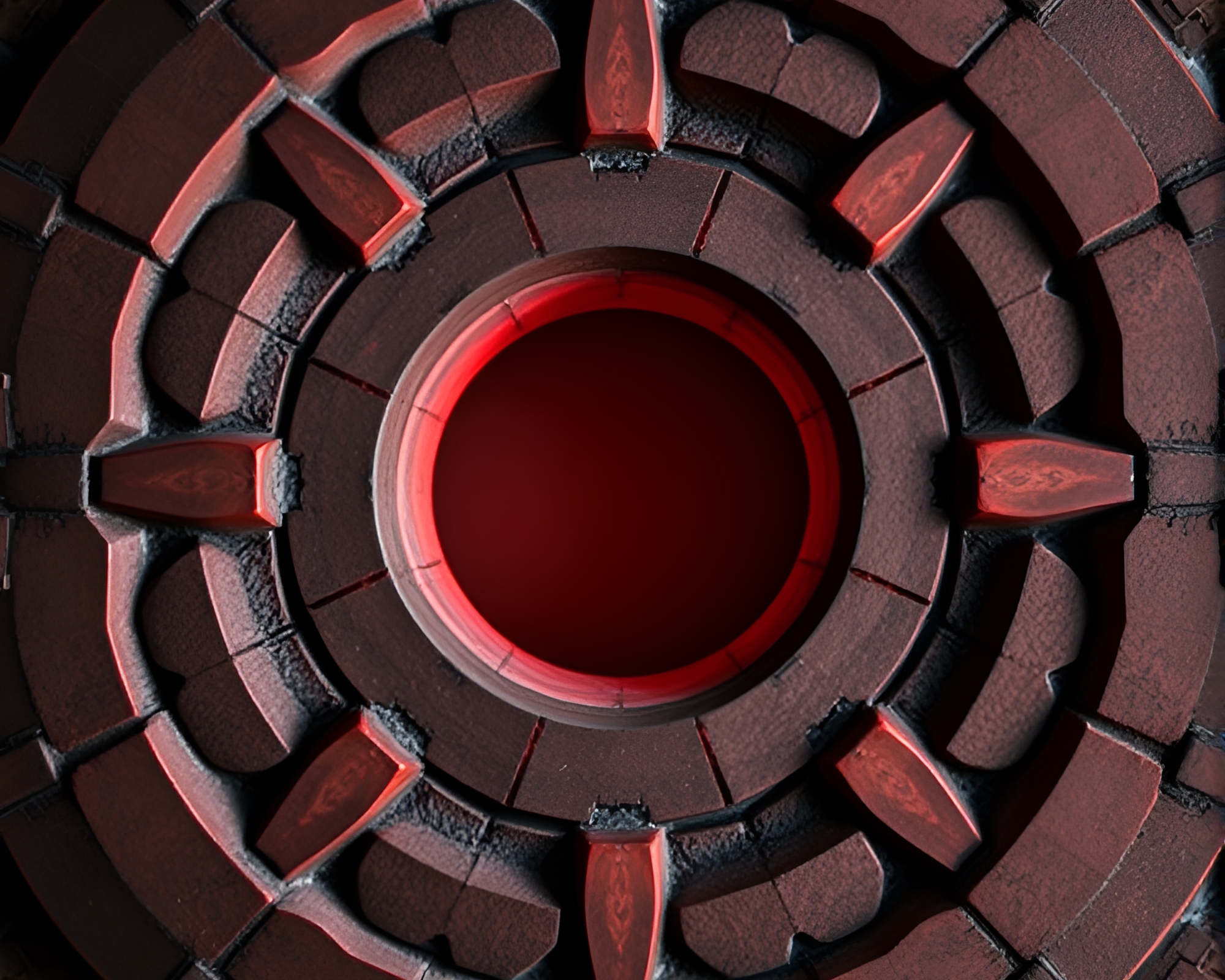 Intricate Geometric Ring Patterns in Brick Red Light – free AI stock image