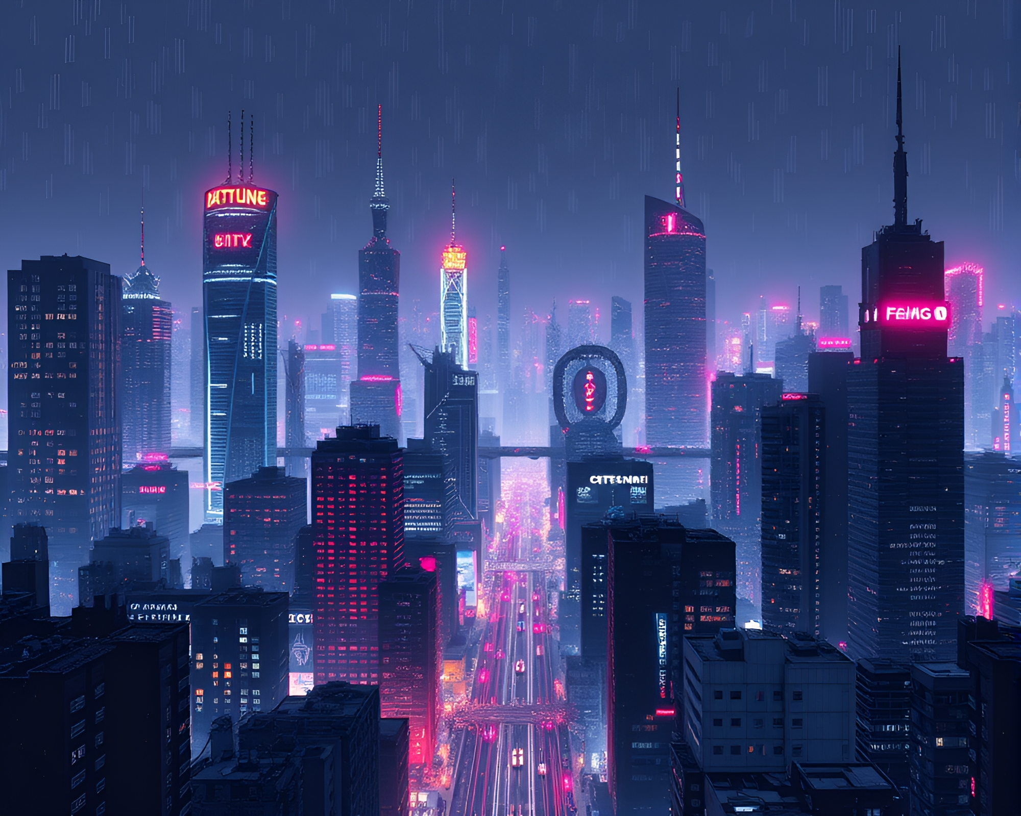 Futuristic Cityscape with Crosshatching Texture and Pixelated Lights – free AI stock image