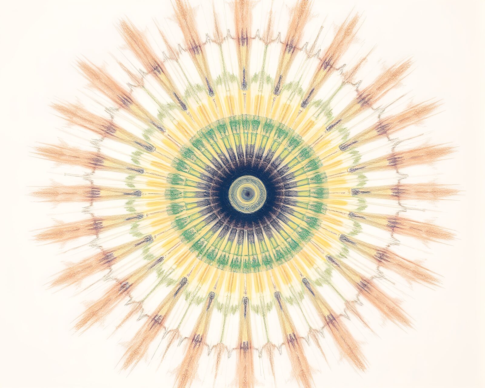 Detailed earth tone gradient submarine drawing with radial symmetry