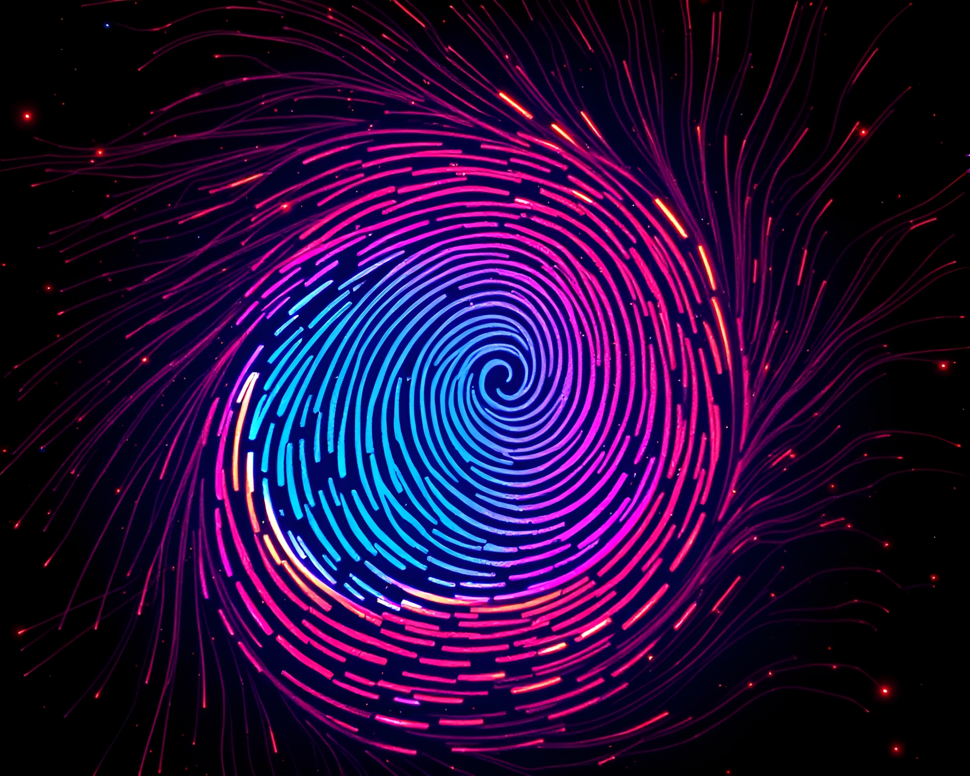 Phosphorescent Dimensional Rift: Fingerprint Swirl Screen Printing – free AI stock image