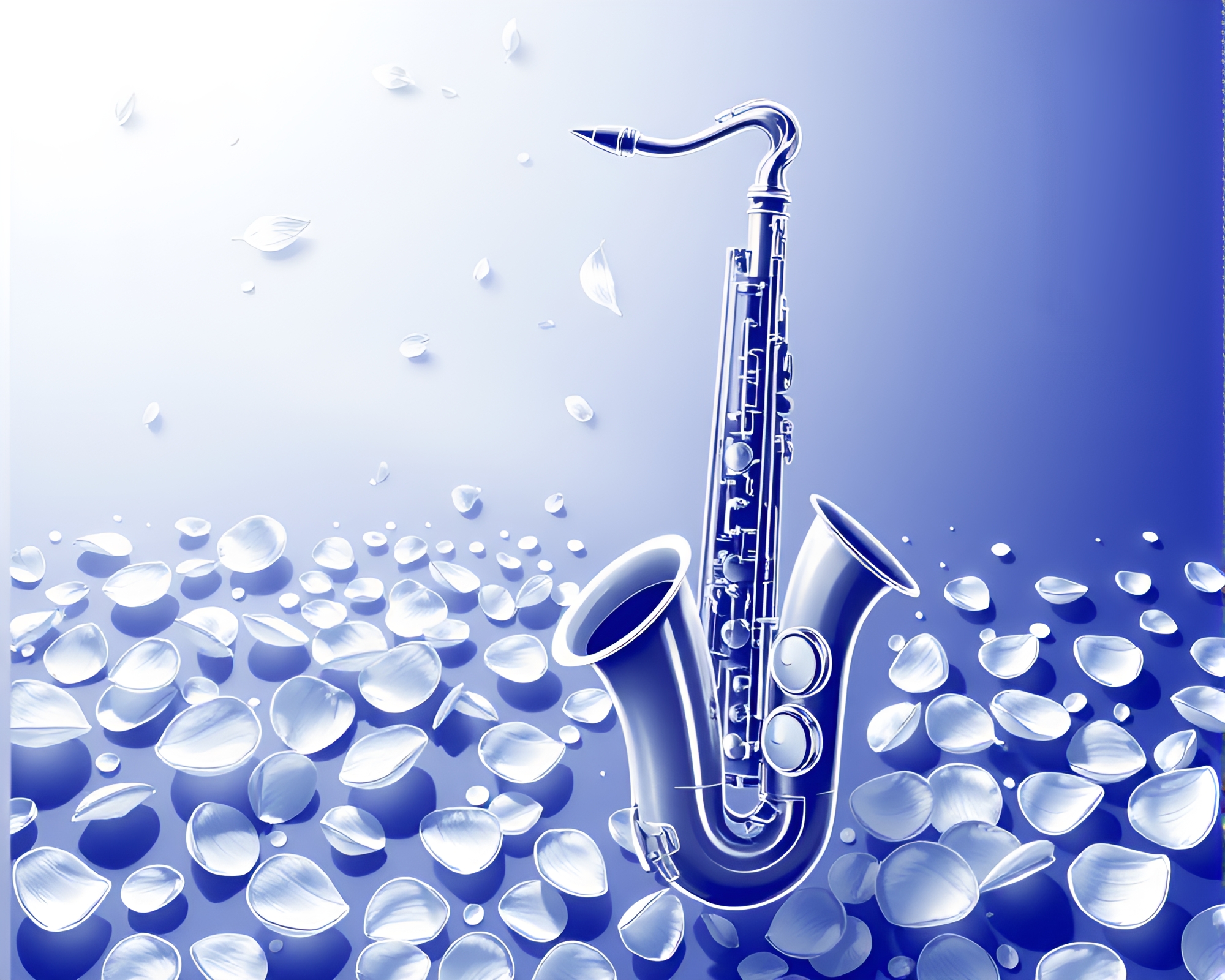 Saxophone Symphony in Arctic Petal Storm – free AI stock image