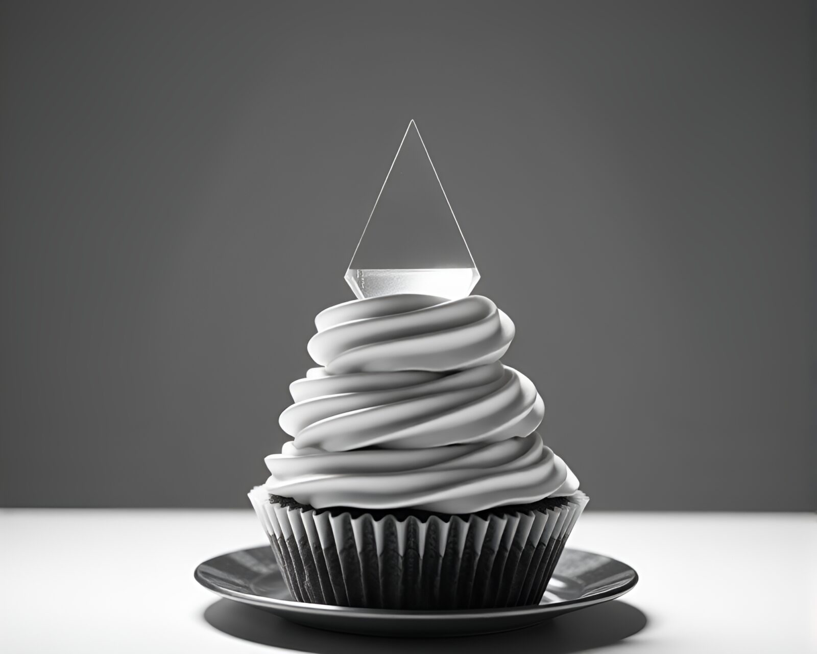 Abstract prism light bending a monochrome cupcake tower composition