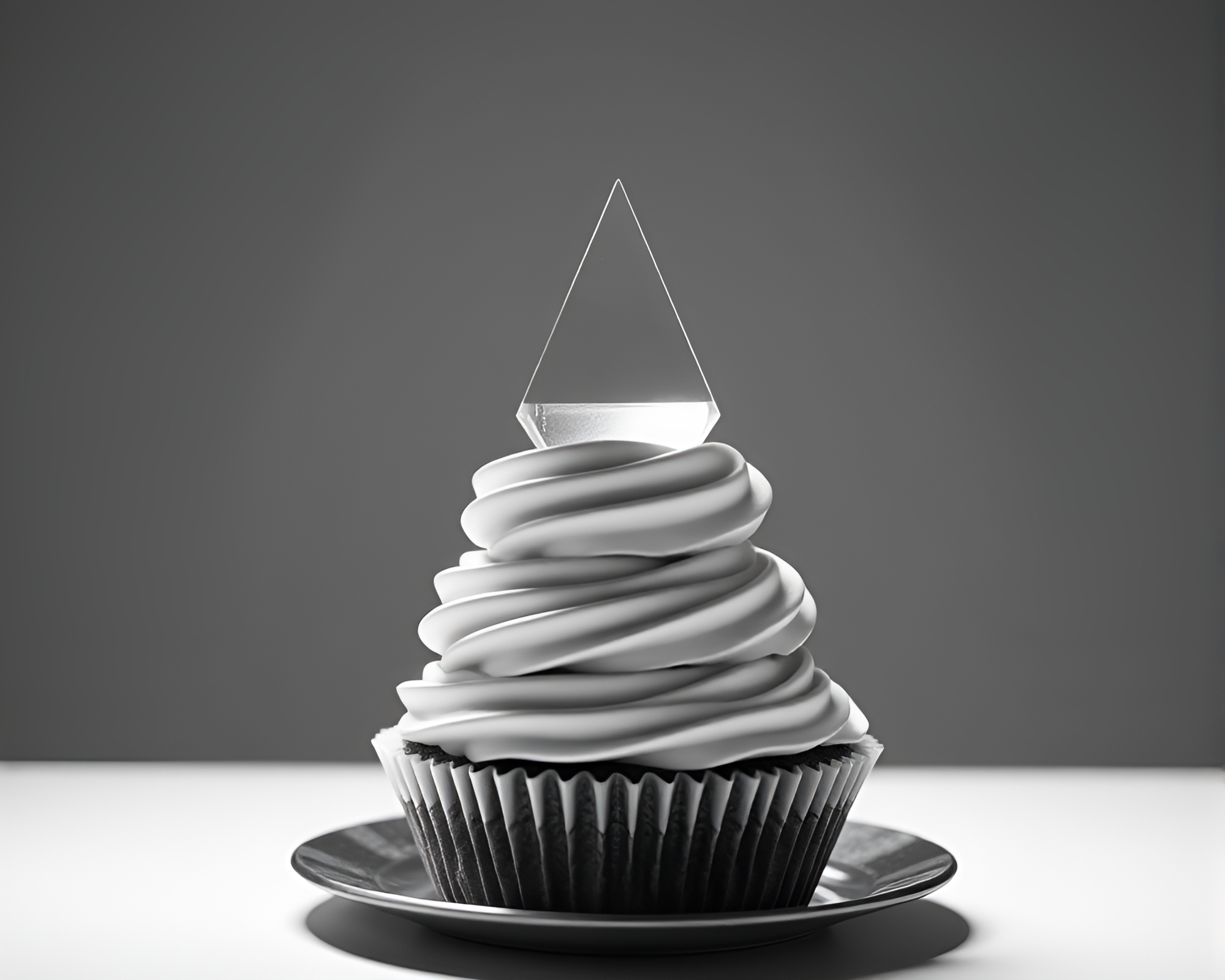 Monochrome Cupcake Tower in Dynamic Prism Refraction View – free AI stock image