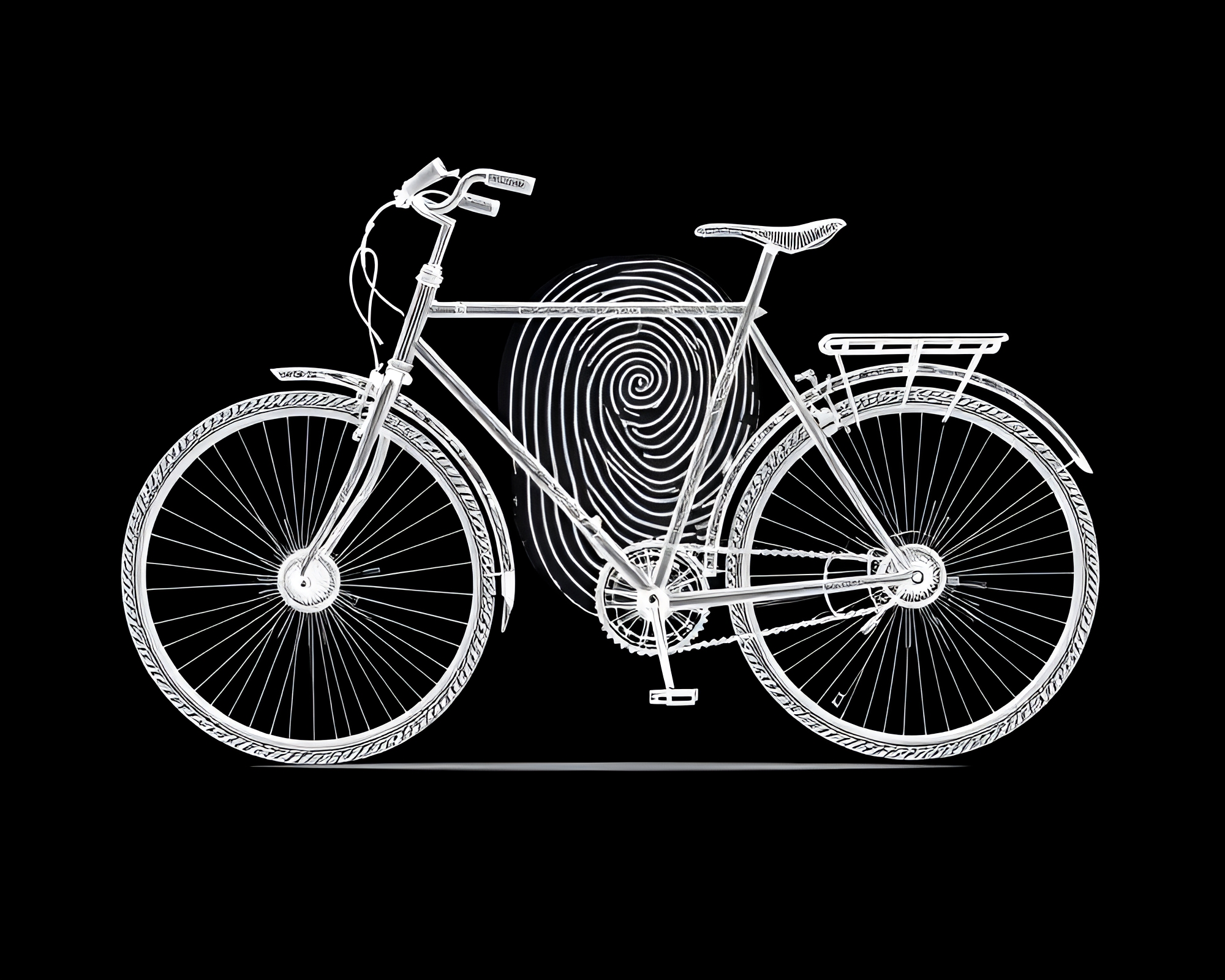 Swirling Fingerprint Bicycle in Ivory Wireframe – free AI stock image
