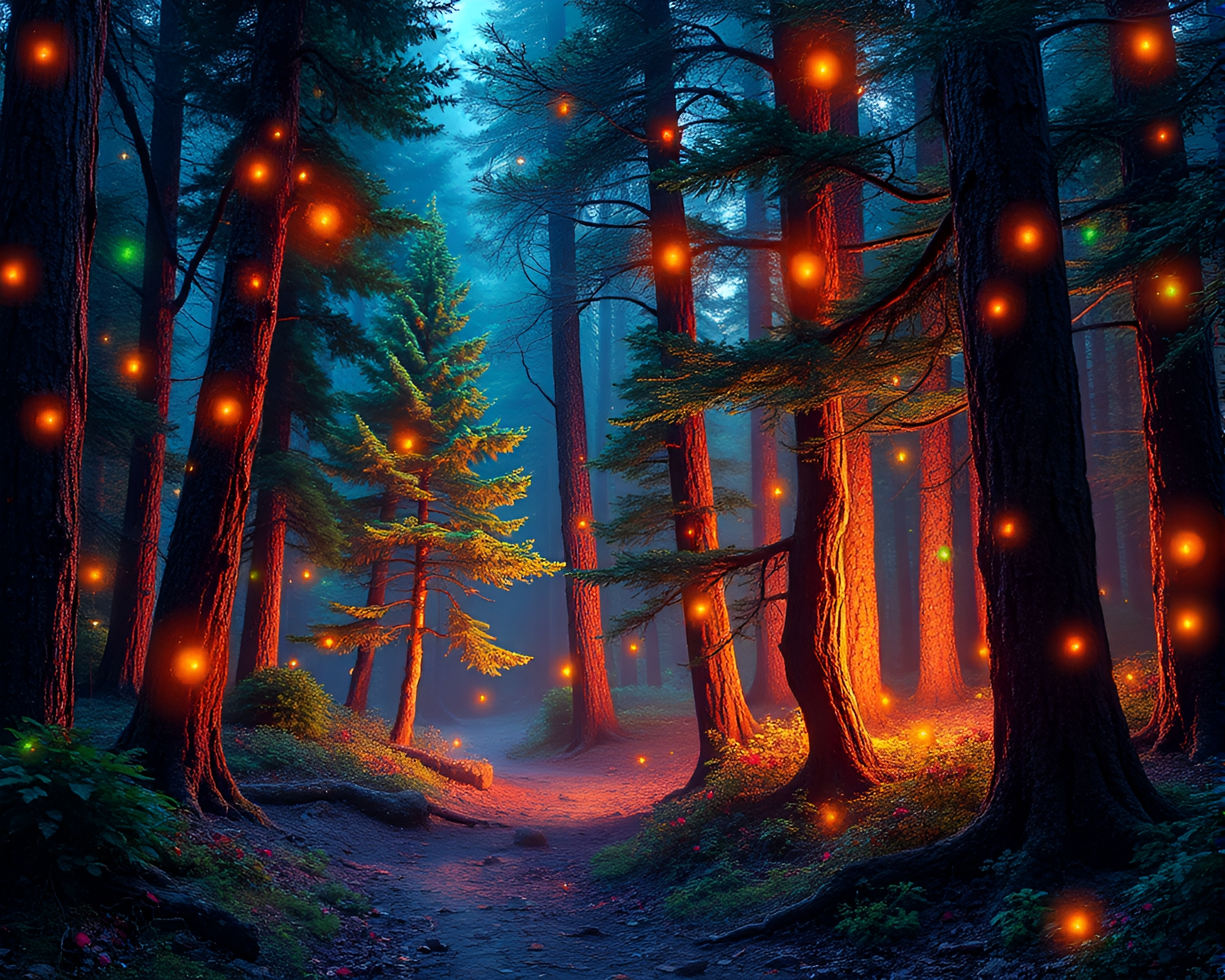 Enchanting Forest Sorcery: Beadwork Pop Art Glow – free AI stock image