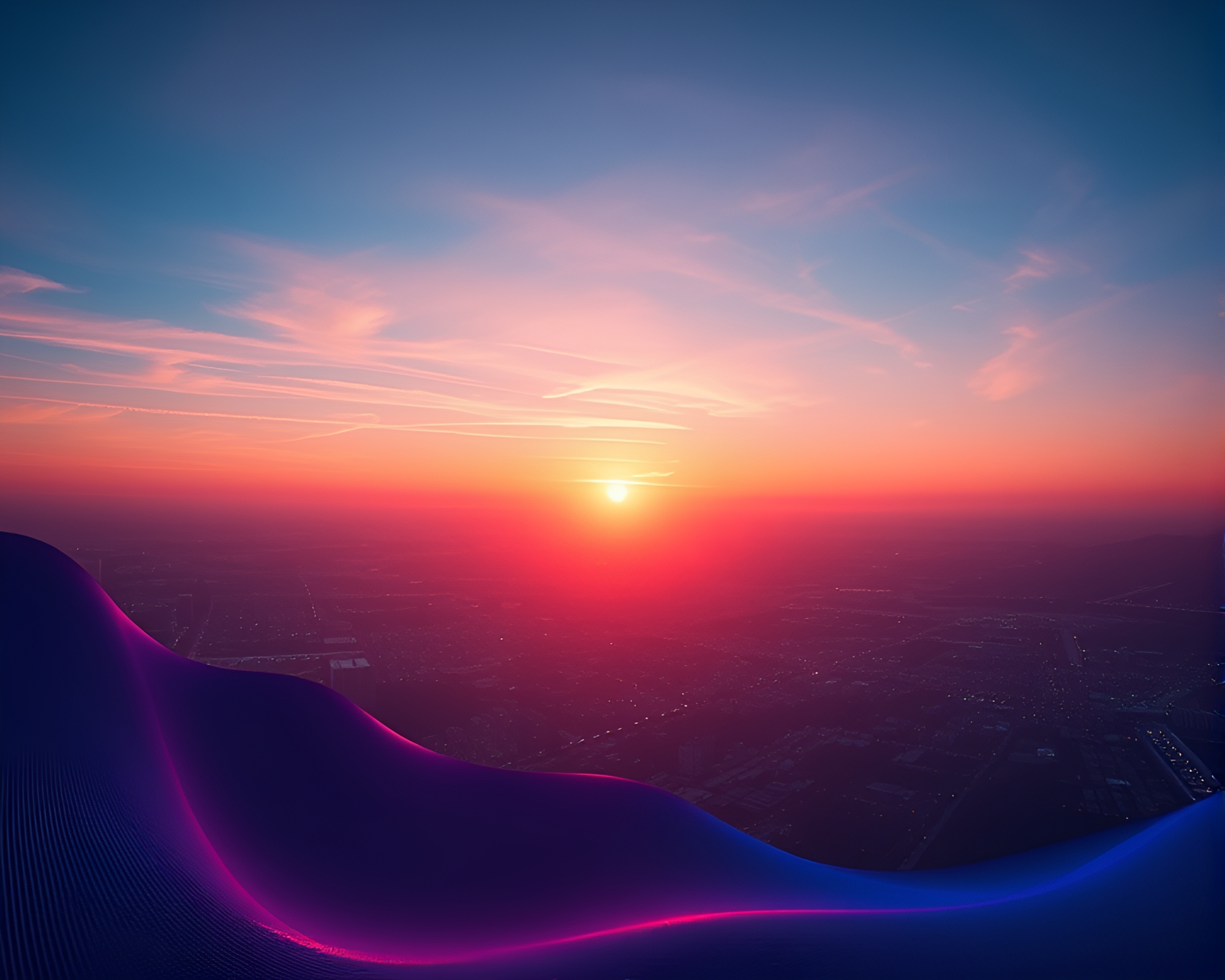 Vaporwave Sunset Panorama with Cobalt Blue Accents – free AI stock image