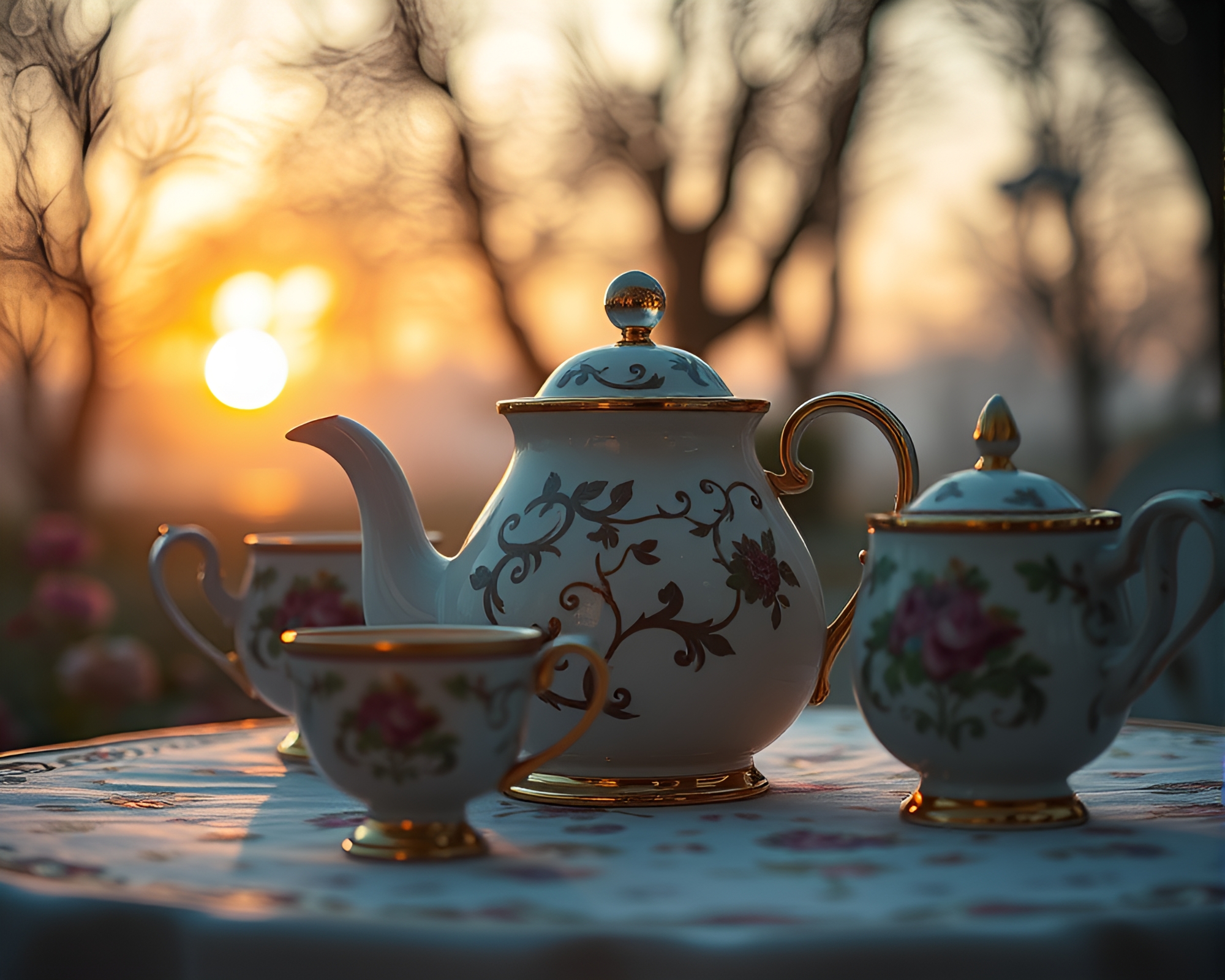 Alice in Wonderland Tea Party During Golden Hour – free AI stock image