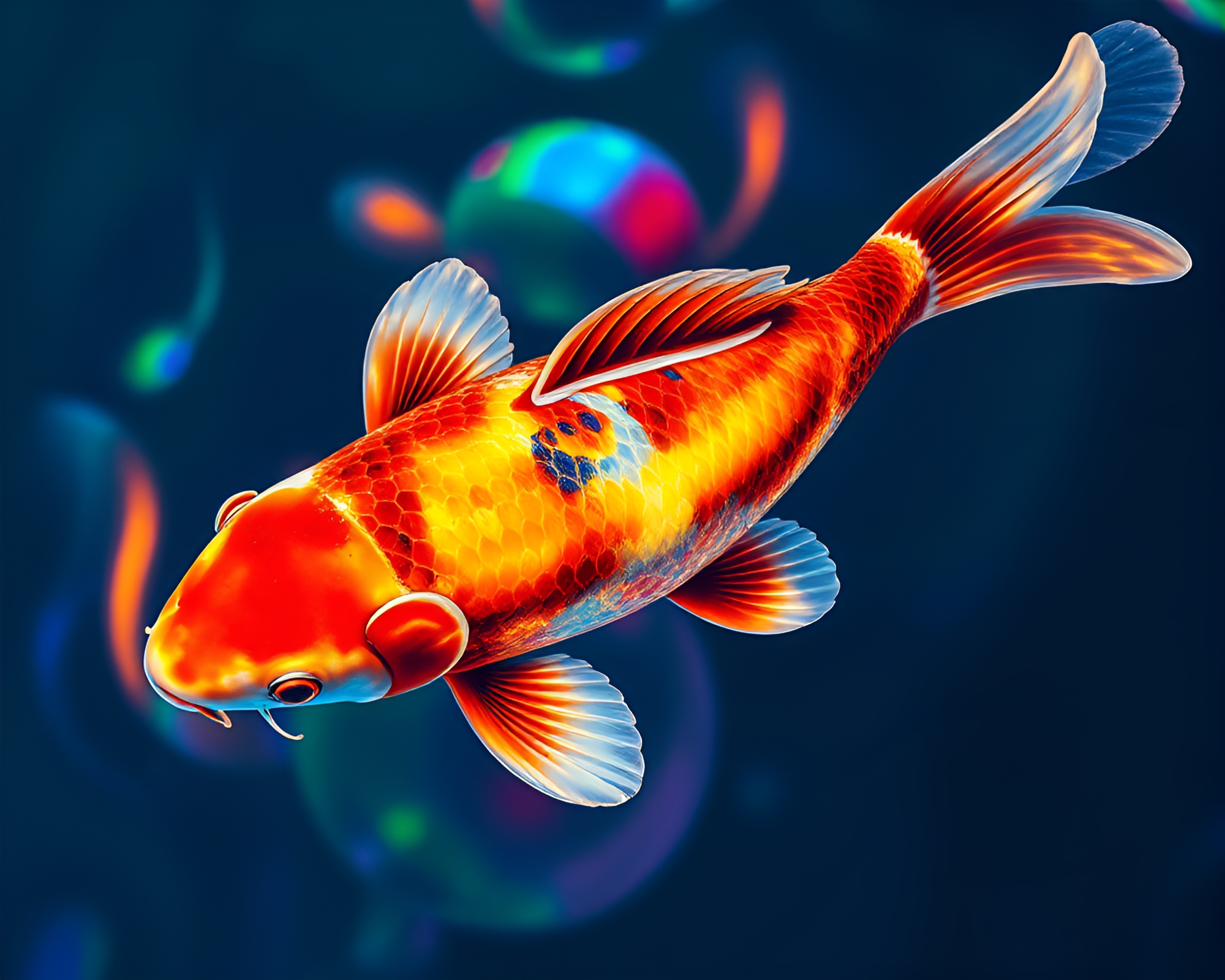 Koi Fish Rainbow Refraction Egg Tempera Artwork – free AI stock image