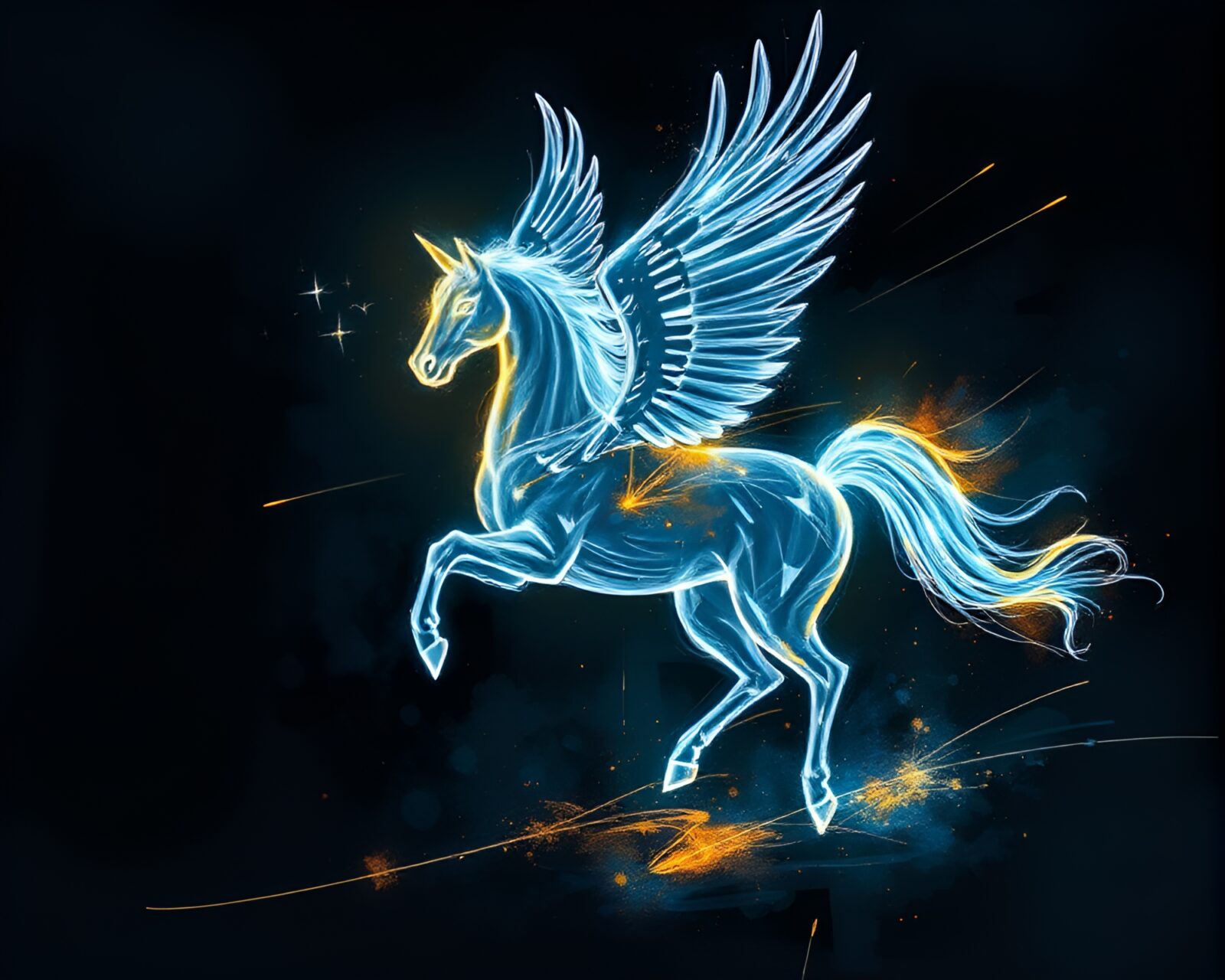 Fantastical Pegasus creation in digital art with light effects