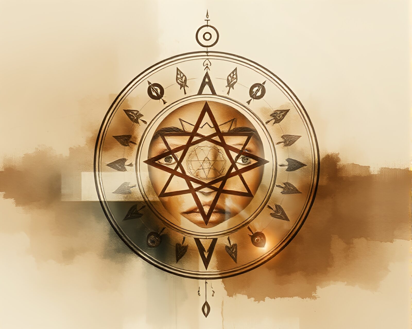 Muted earth tones blend with mystical dual exposure artwork