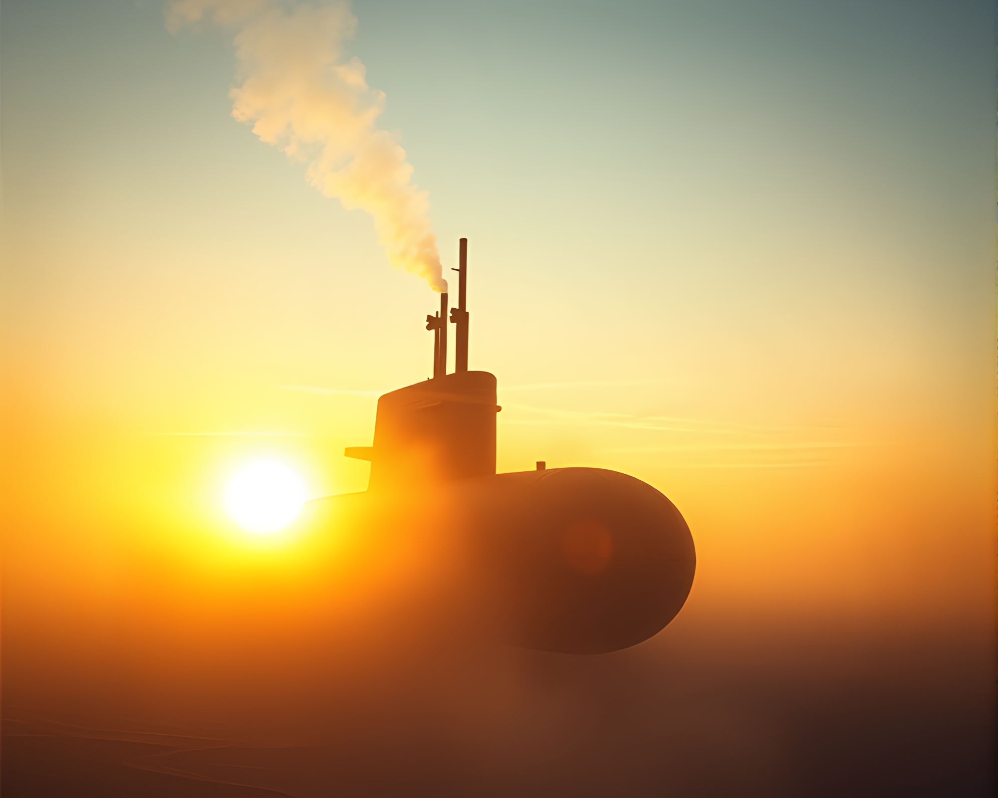 Submarine Surrounded by Desert Sunset Steam Vapor – free AI stock image