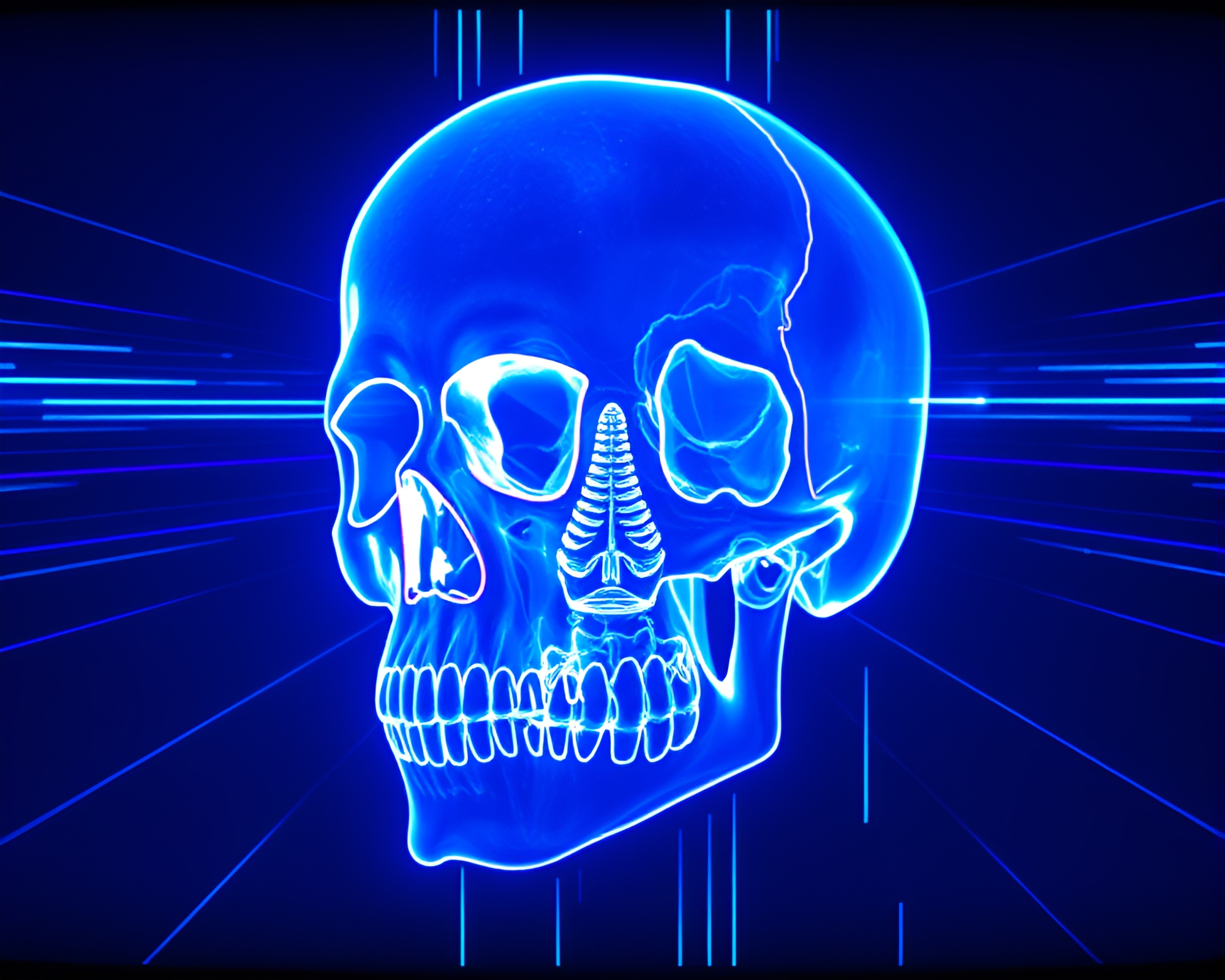 Vibrant X-Ray Crystal Skull Revealed Through CRT Scan Lines – free AI stock image