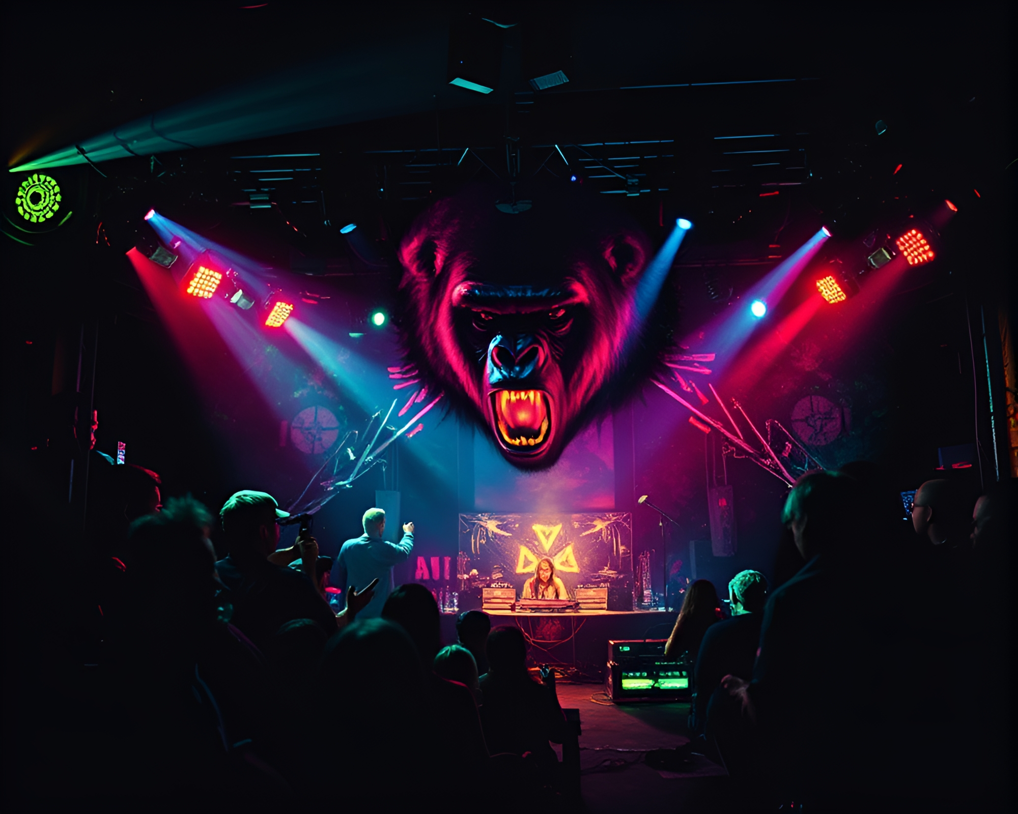 Fractal Gorilla amidst Strobe Lights Dadaist Collage – free AI stock image