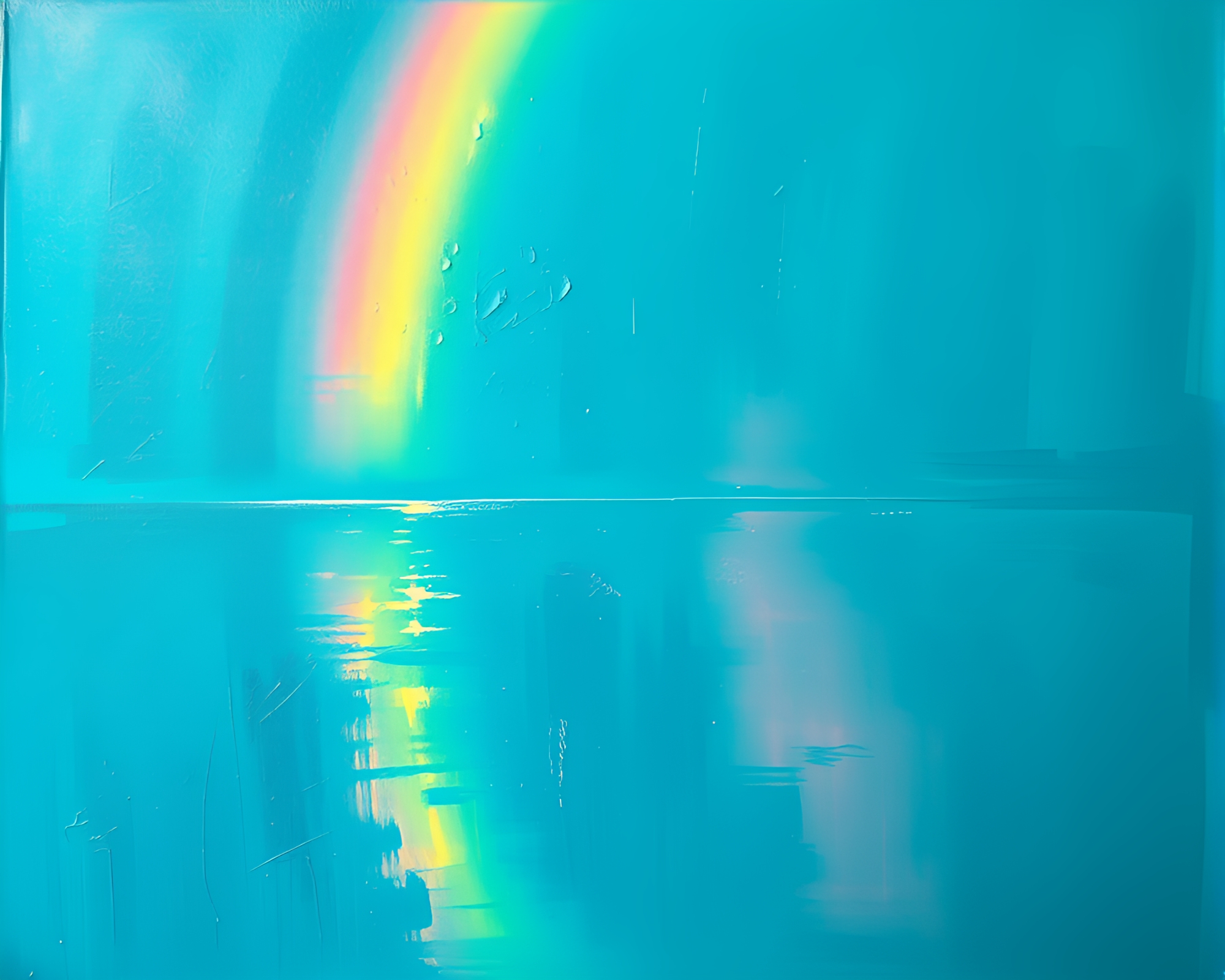 Teal Serenity: Rainbow Refraction in Blueprint Oil Painting – free AI stock image