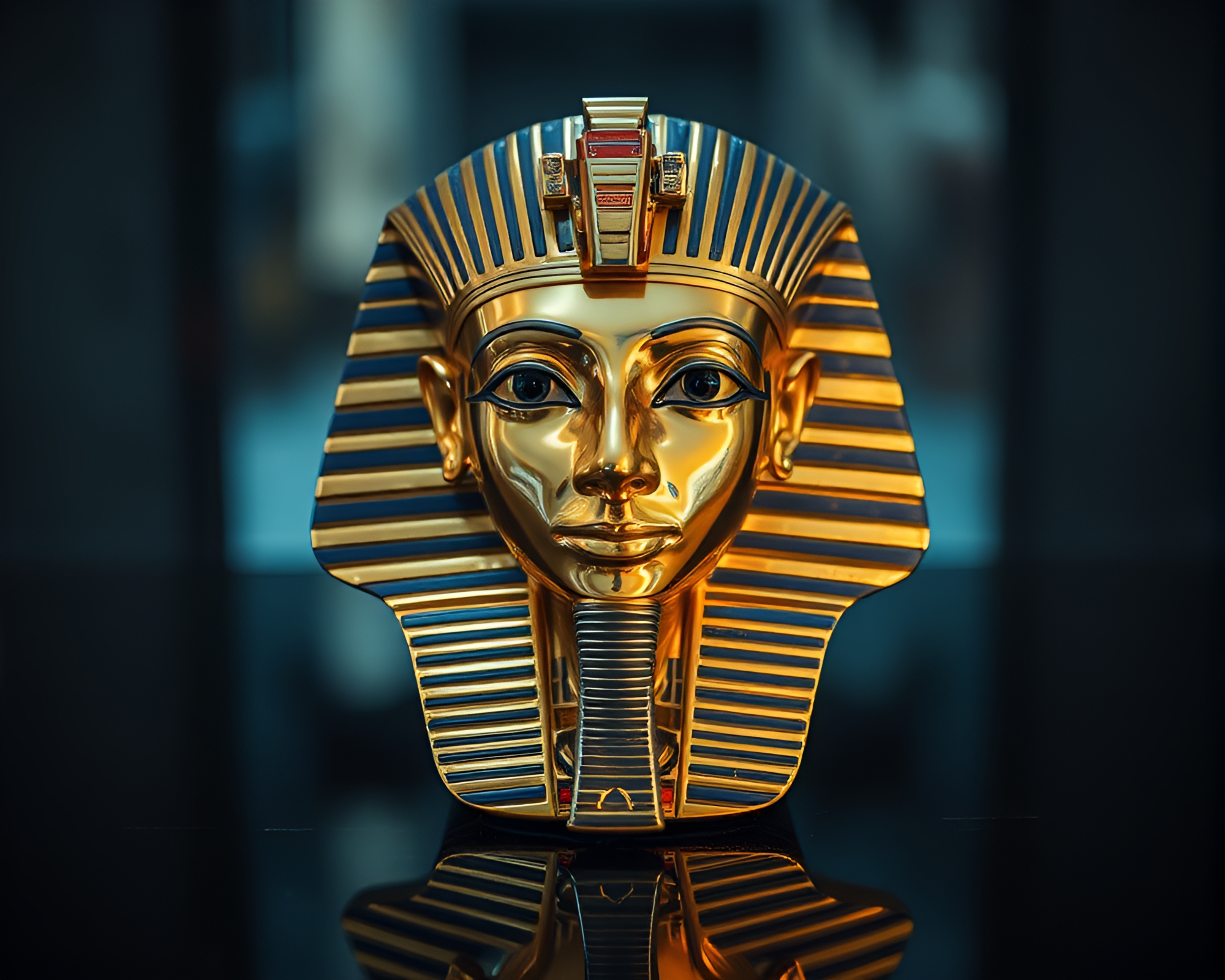 Majestic Pharaoh Reflection in Sapphire Waters – free AI stock image
