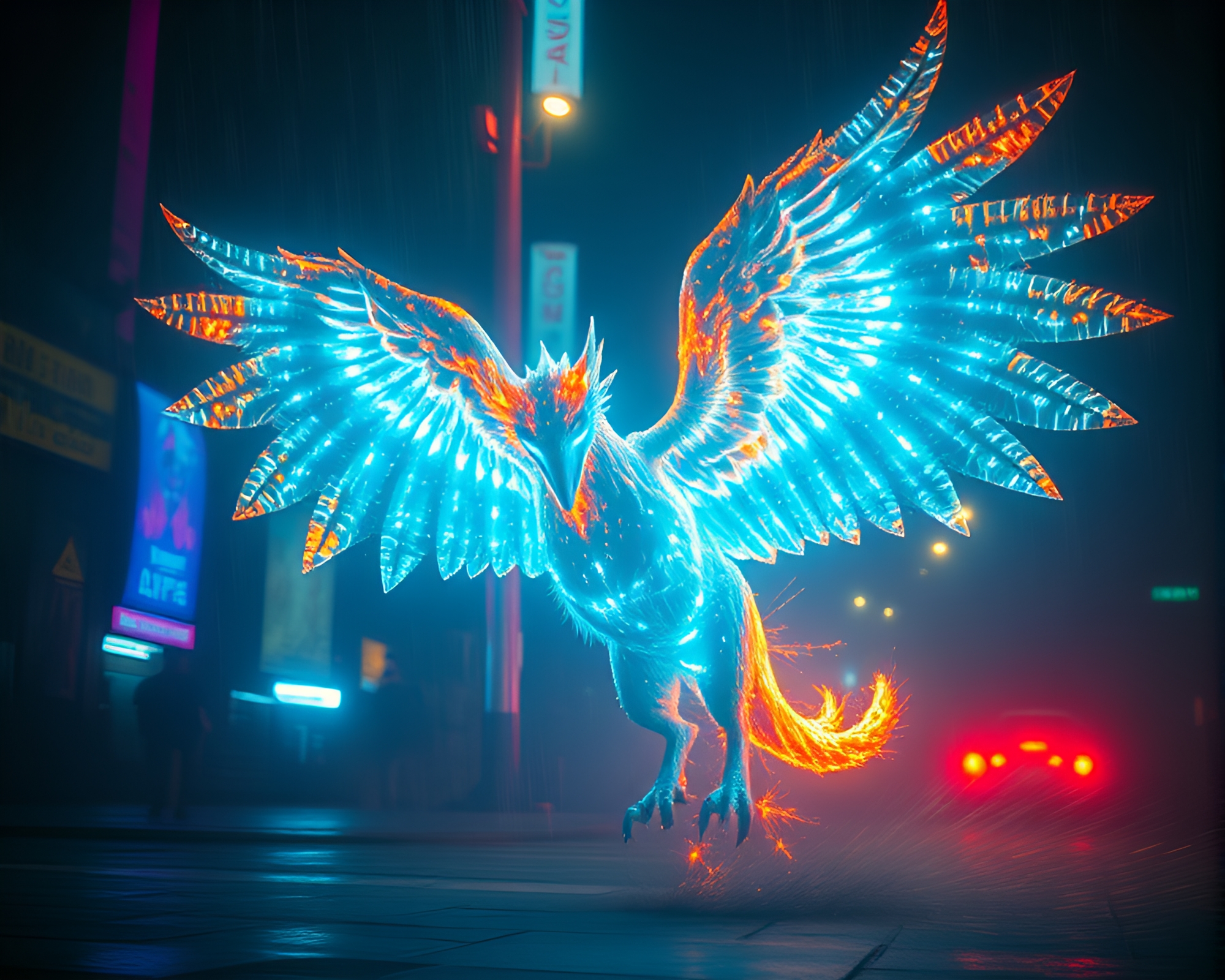 Dystopian Gryphon Captured in Elegant Motion Composition – free AI stock image