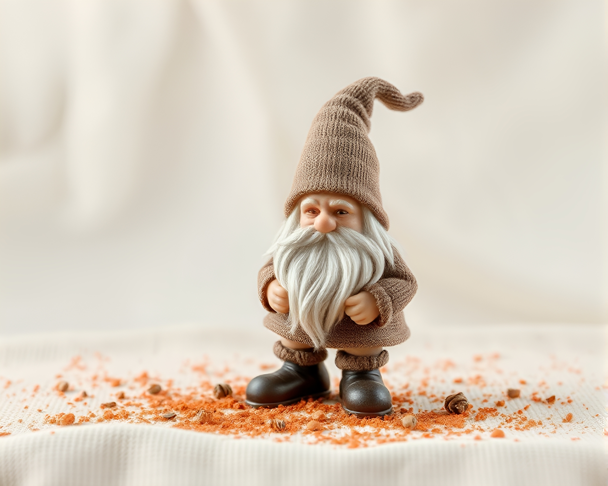 Dwarf cloaked in acrylic spatters under warm light – free AI stock image