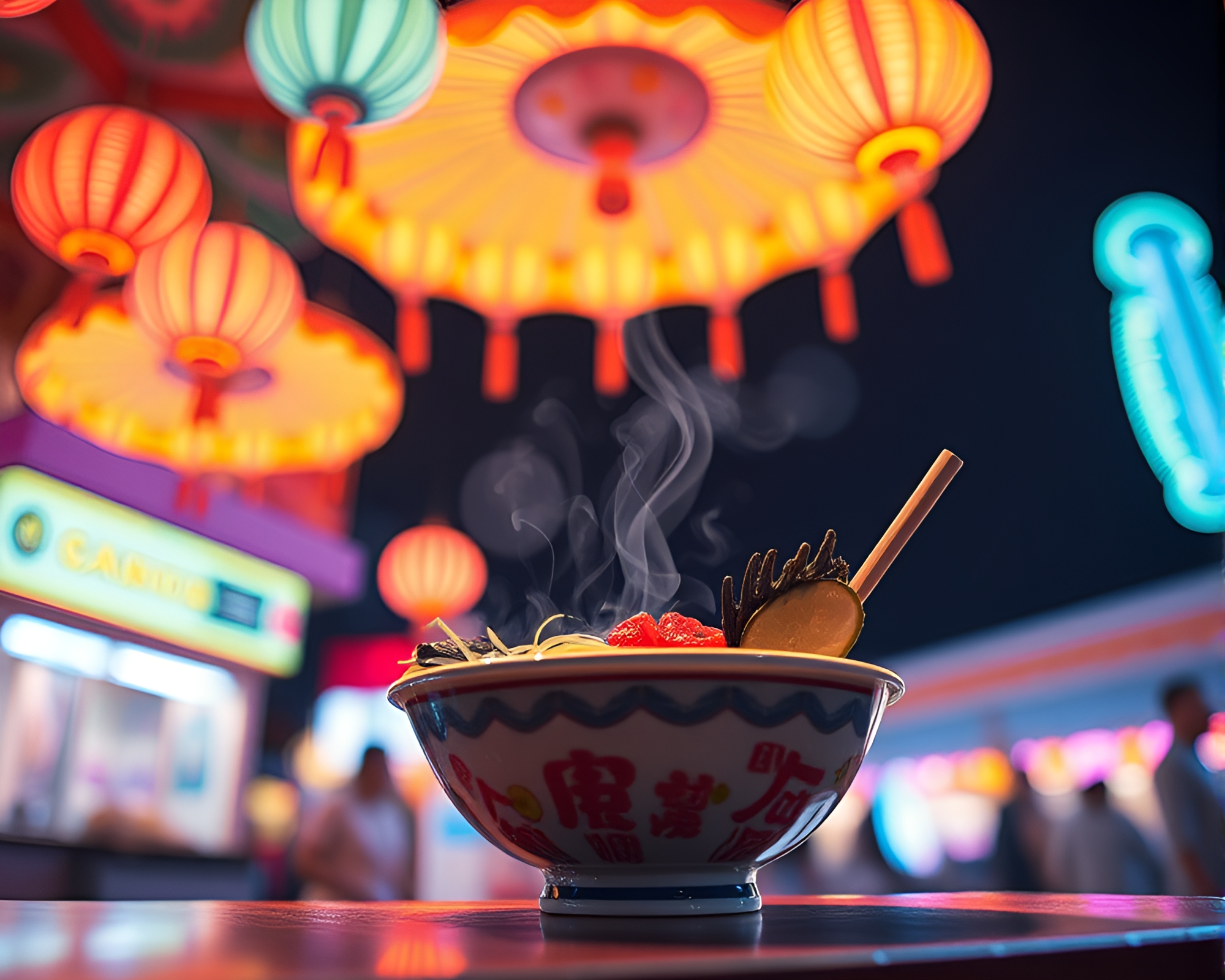 Lens Distorted Pastel Ramen Carnival Lights – free AI stock image