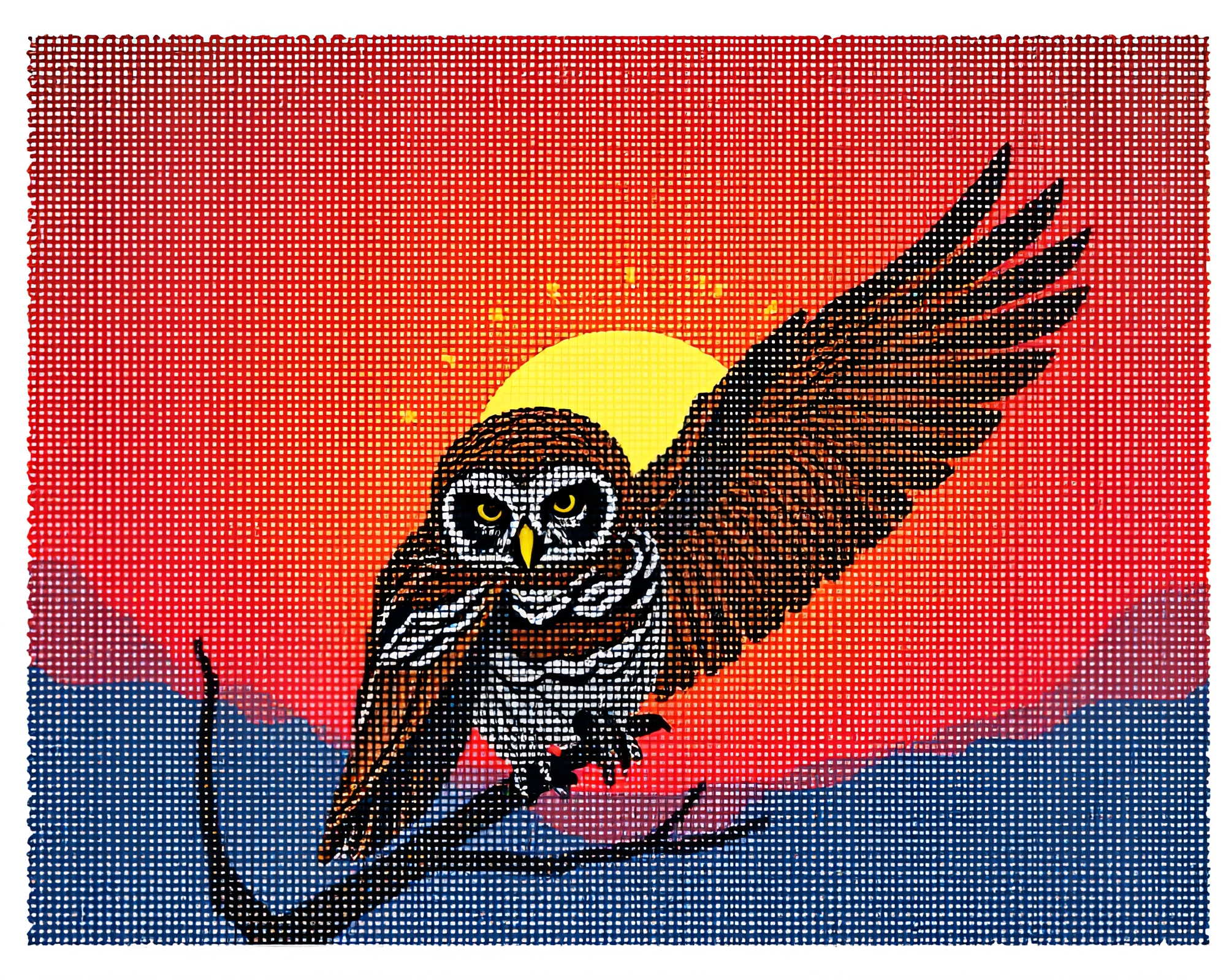 Halftone Owl in Golden Dusk Mural – free AI stock image