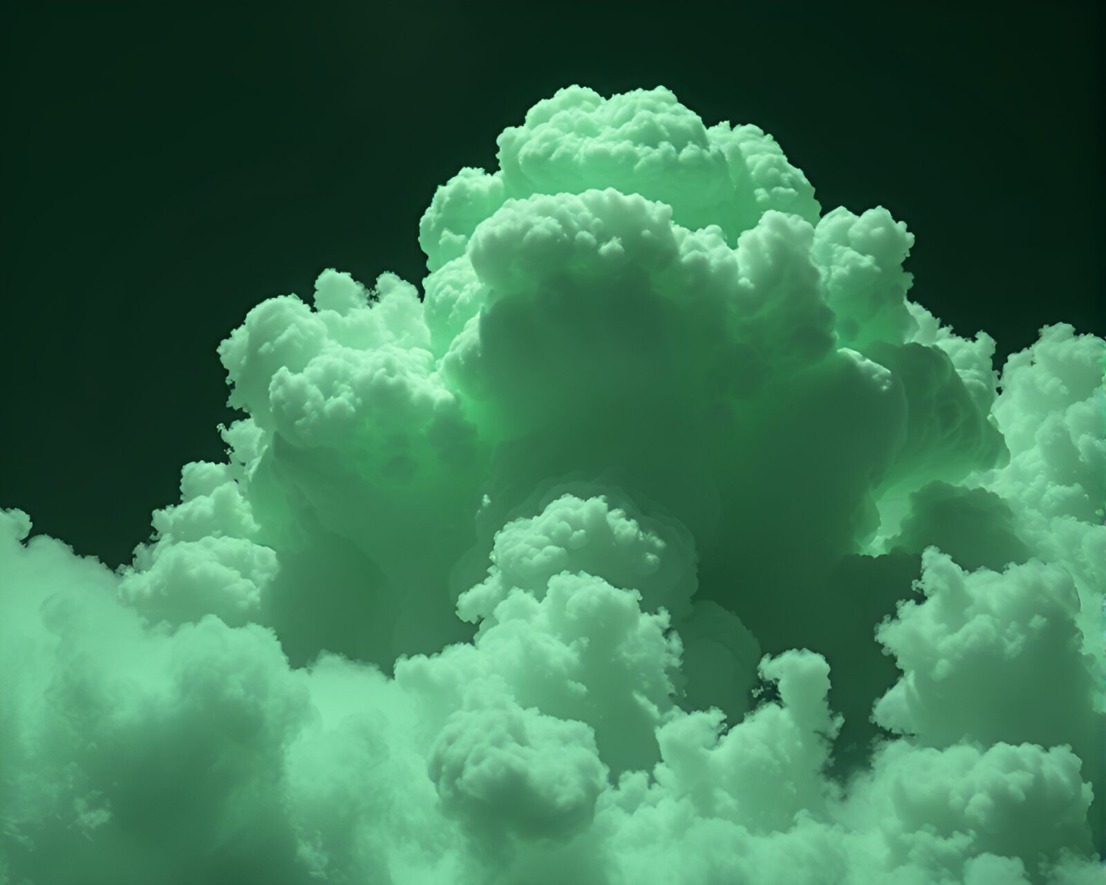 Holographic textured armor under monochrome green cloud formations