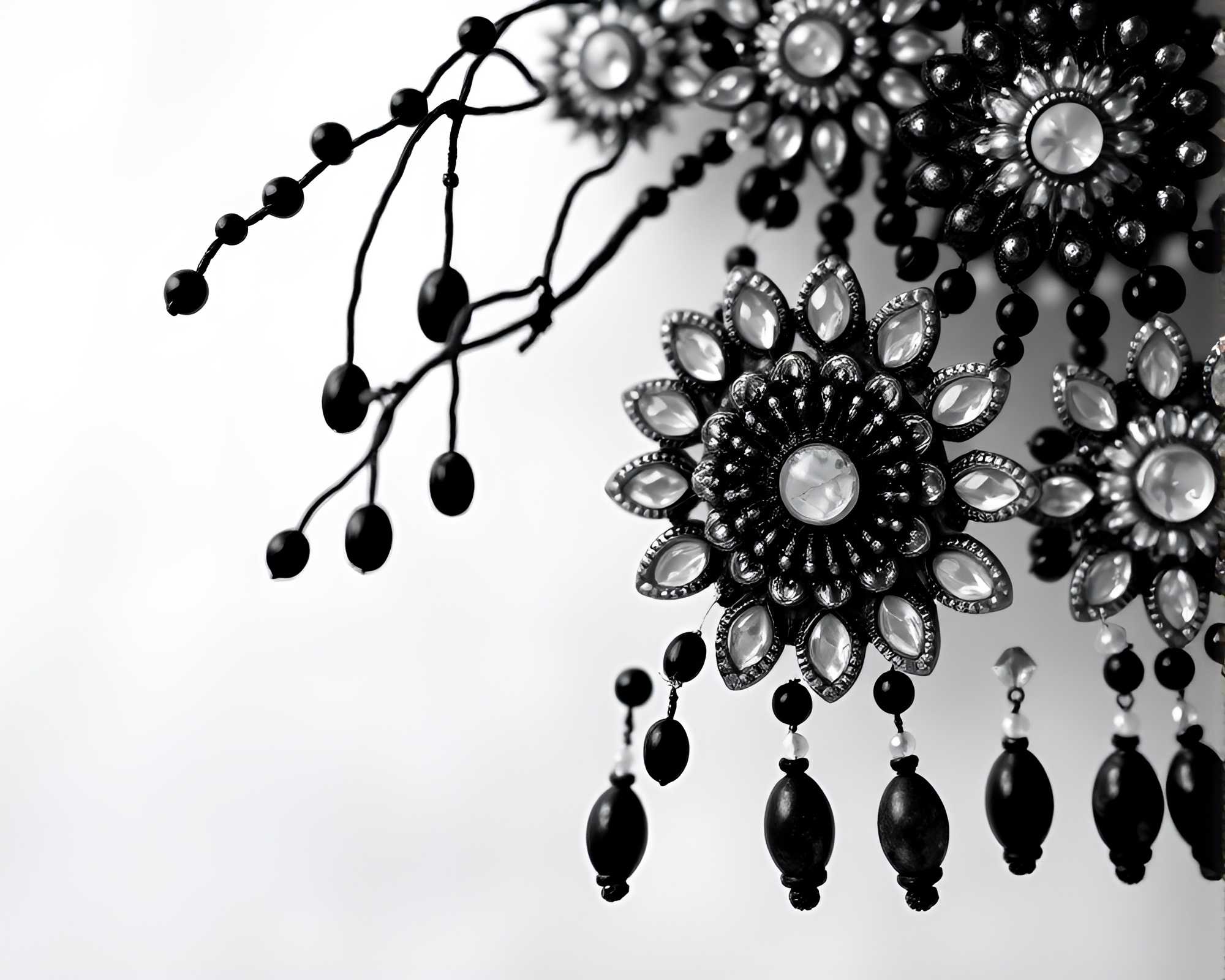 Kaleidoscope Dream: Monochrome Beadwork Fantasy – free AI stock image