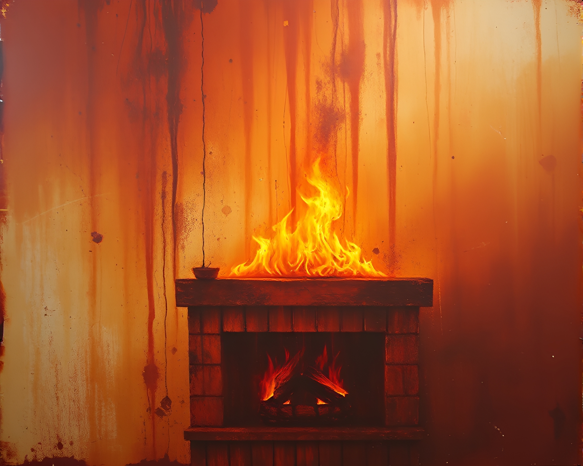 Ethereal Time Vortex in Rust Stained Fireplace Glow – free AI stock image