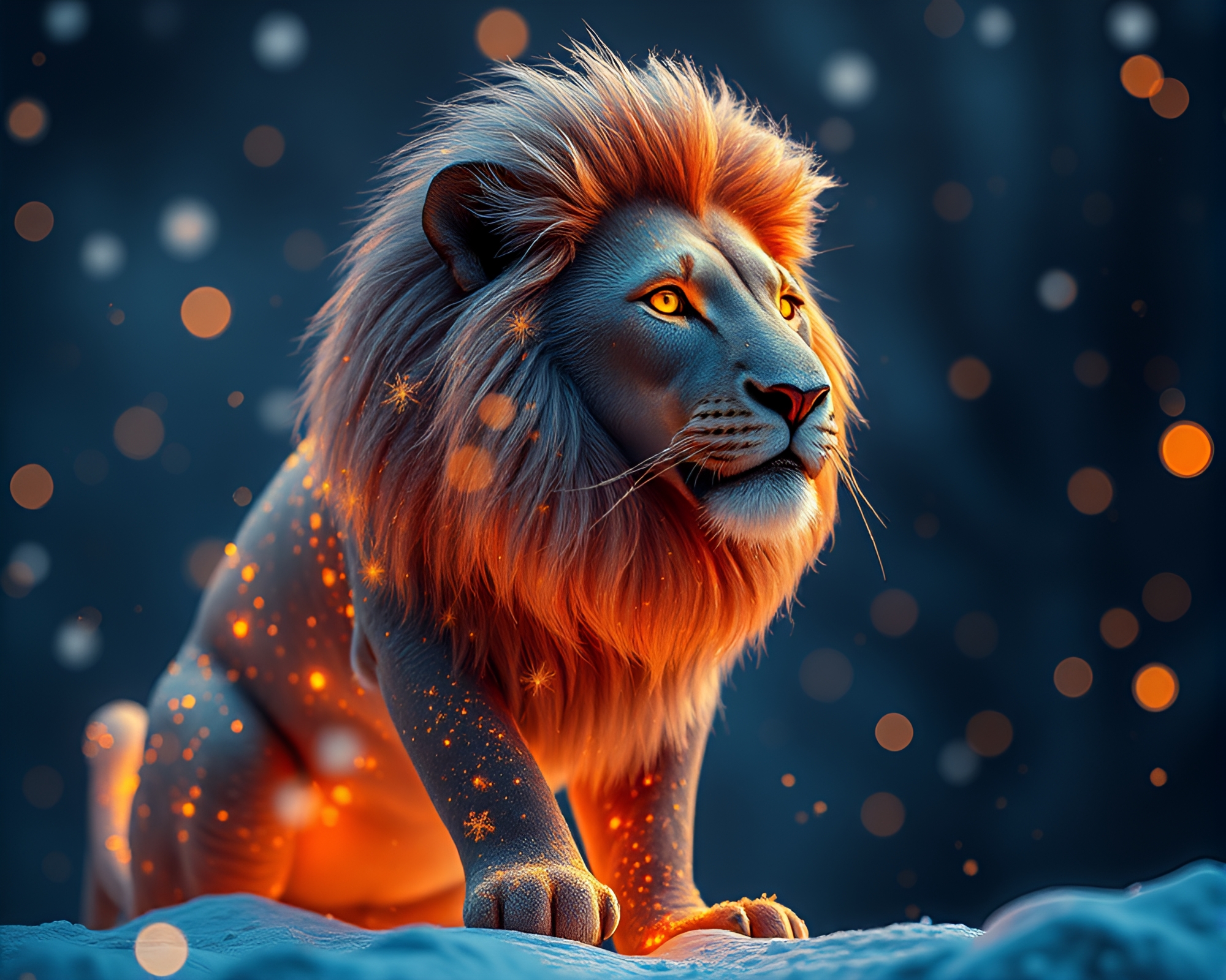 Snowflake Lion in Golden Twilight 3D Scan – free AI stock image