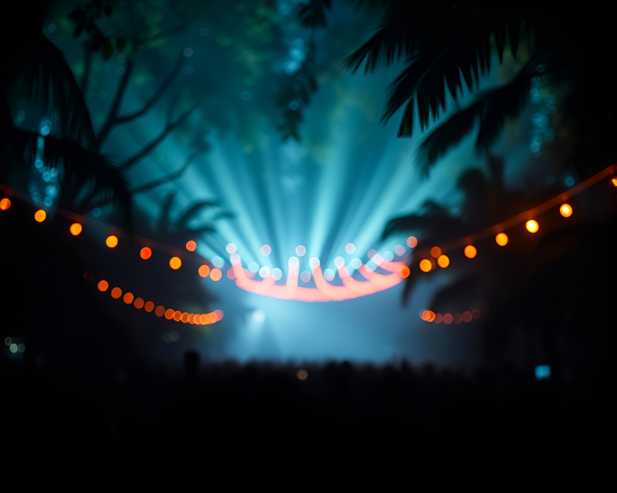 Crowd Silhouette in Enchanted Rainforest Canopy – free AI stock image