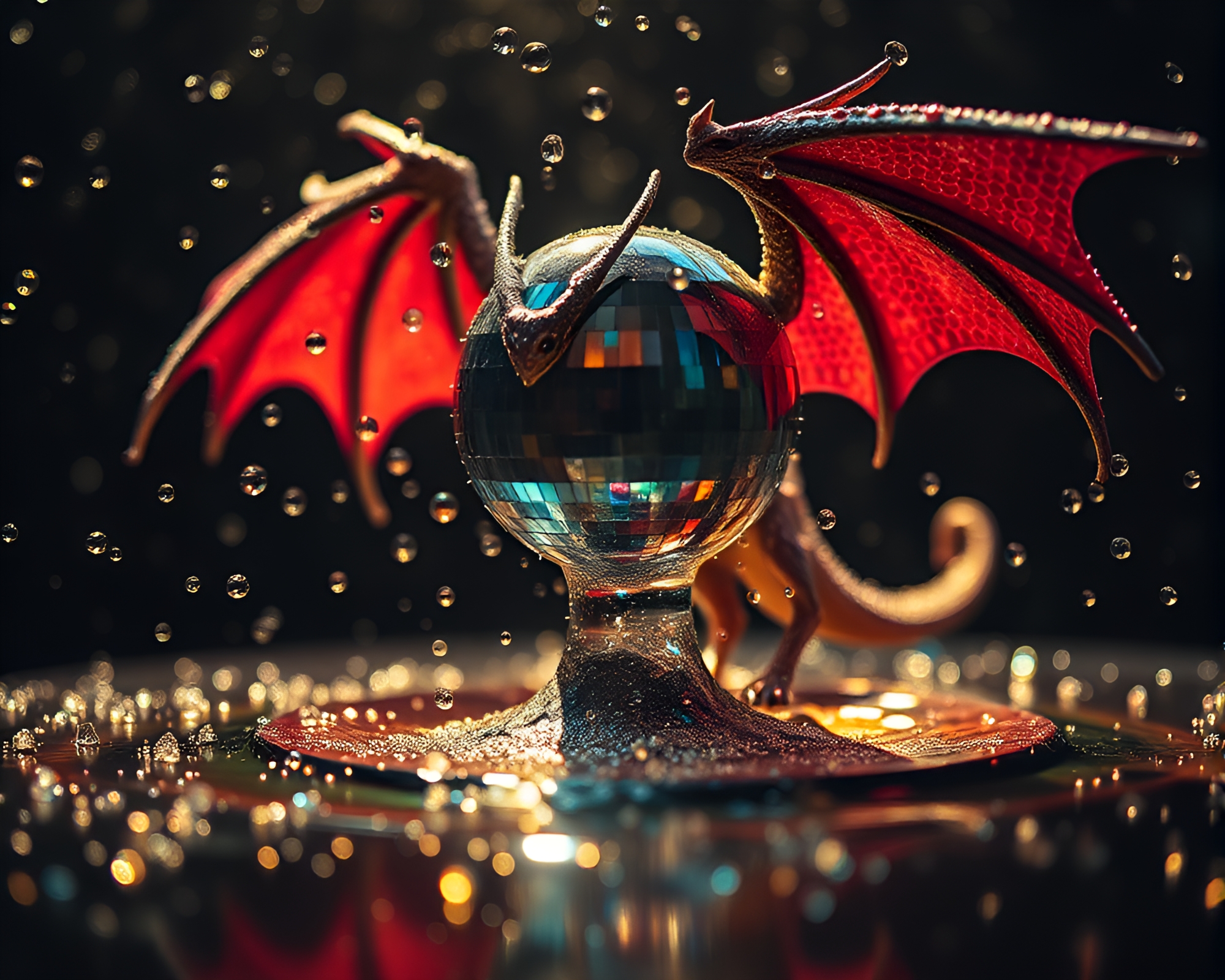 Gryphon in Disco Ball Water Droplets – free AI stock image