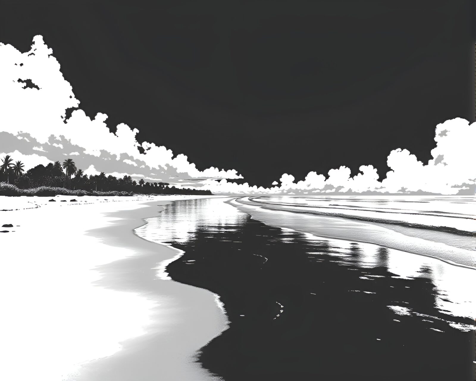 Abstract ASCII art of a beach with oil slick rainbow hues