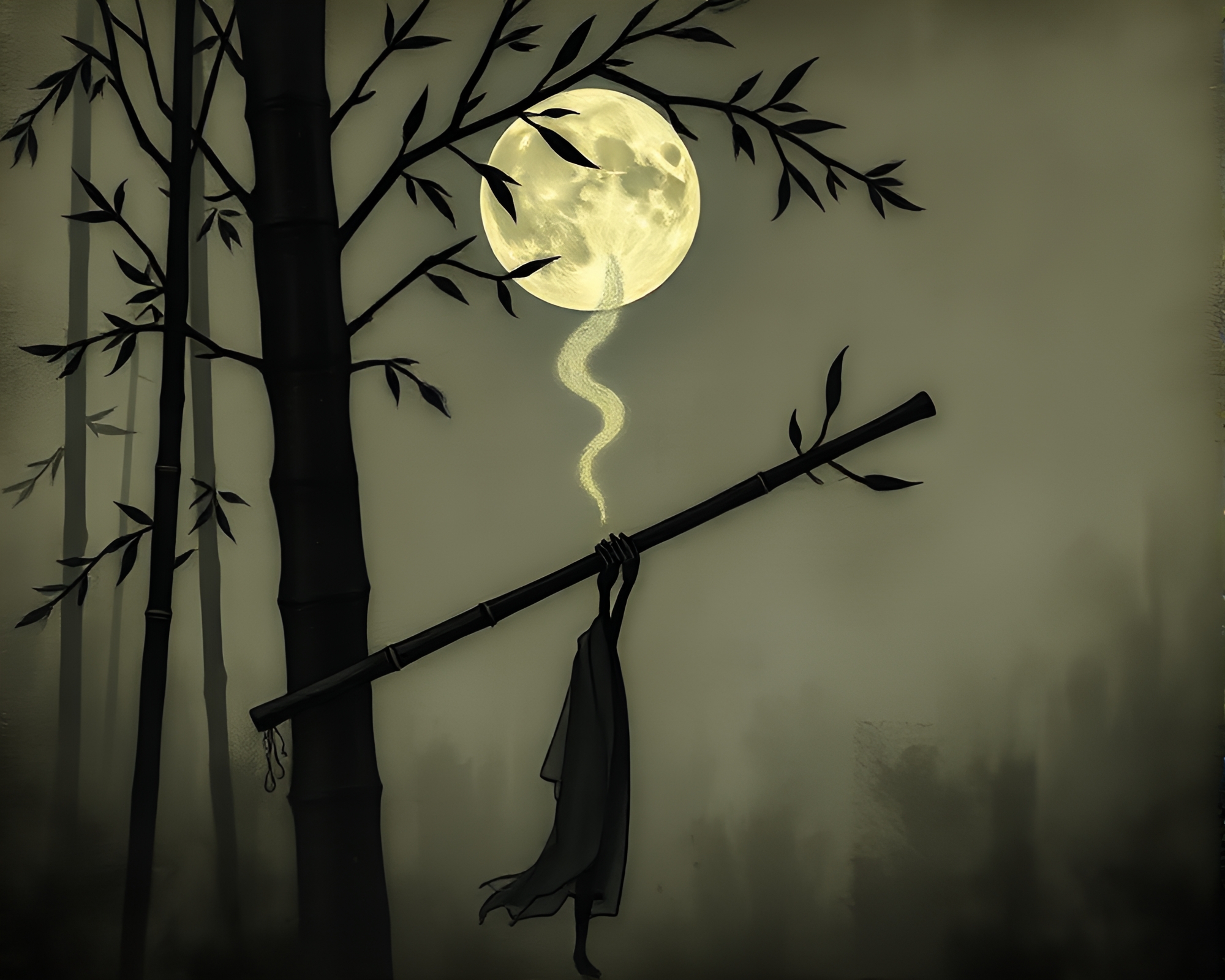 Ethereal Bamboo Flute in Necromantic Digital Noise – free AI stock image