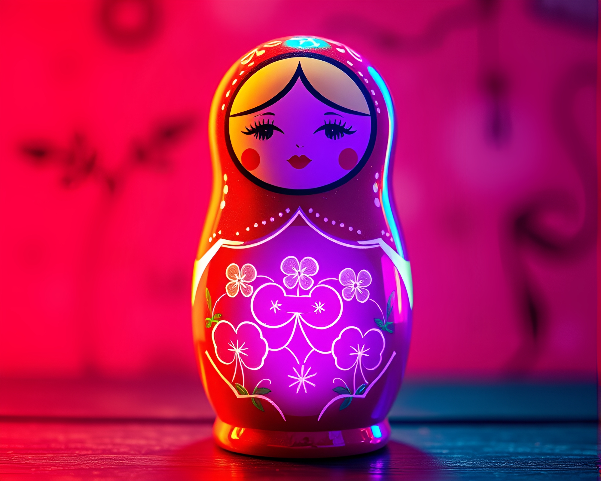Neon Anime Matryoshka Doll with Film Sprocket Holes – free AI stock image