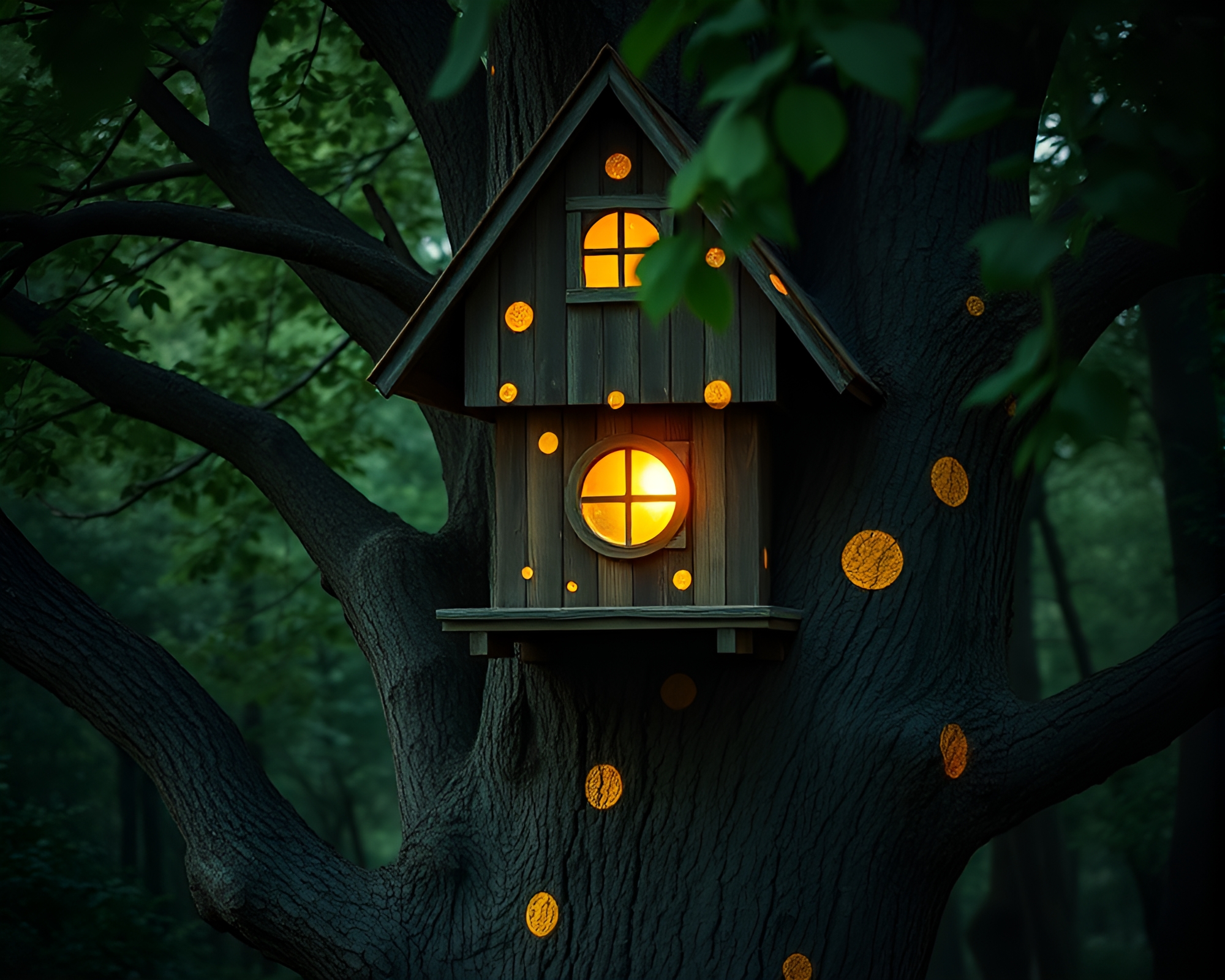 Enchanting Treehouse Overgrown with Mildew Spots – free AI stock image