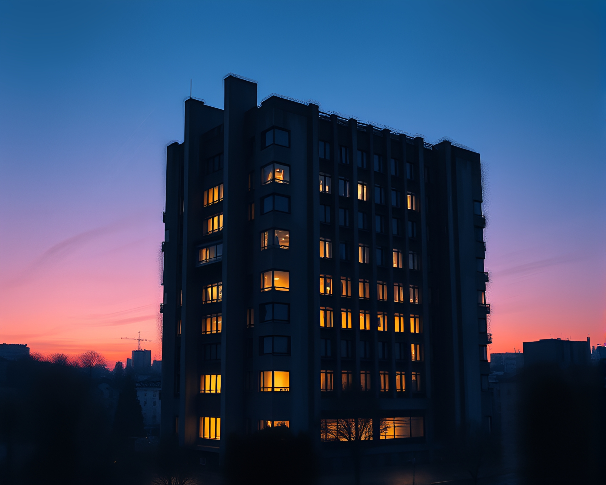 Twilight Brutalist Building in Charcoal Real-Time Ray Tracing – free AI stock image
