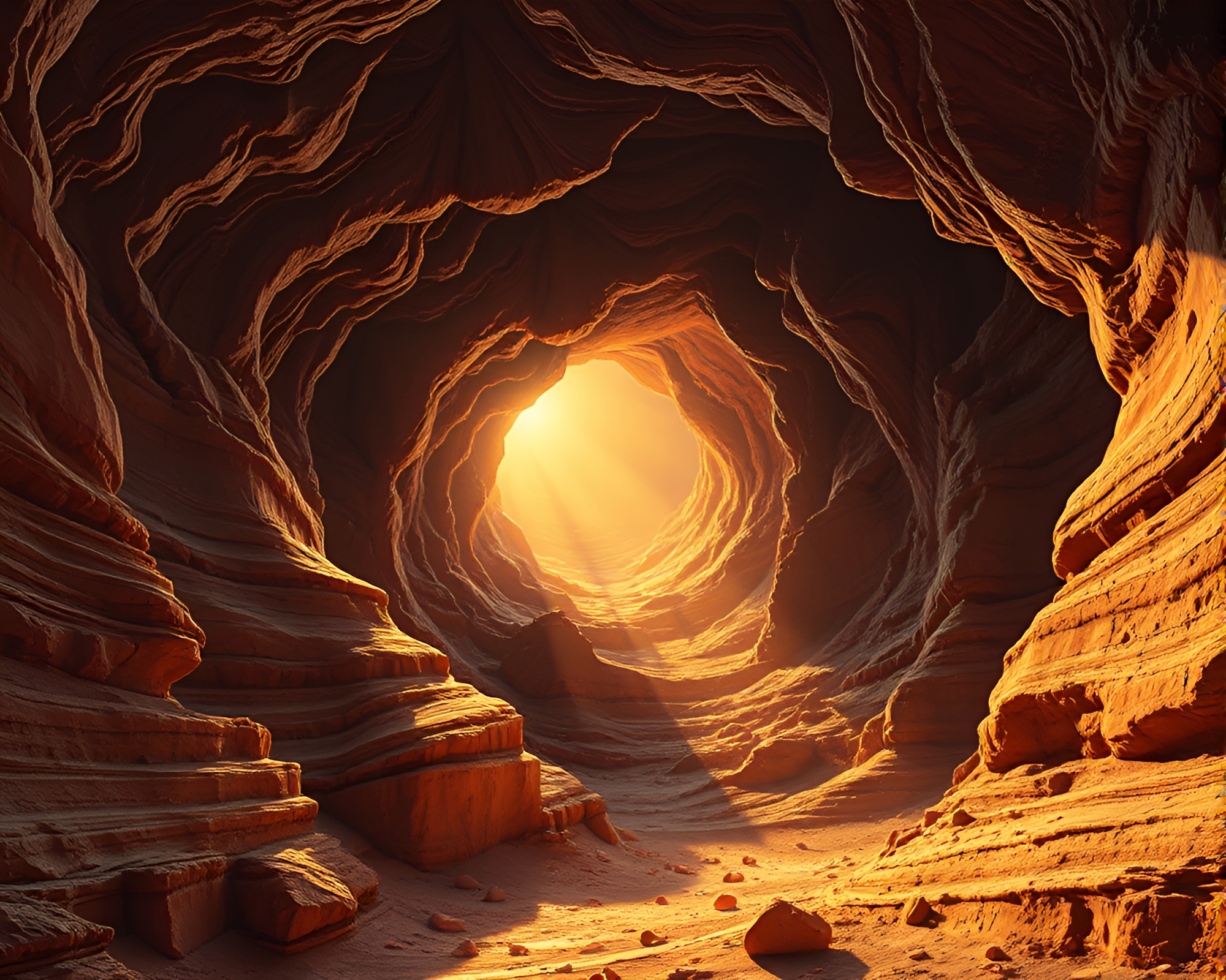 Twisting Vortex Canyon Illuminated by Warm Porchlight ASCII Art – free AI stock image