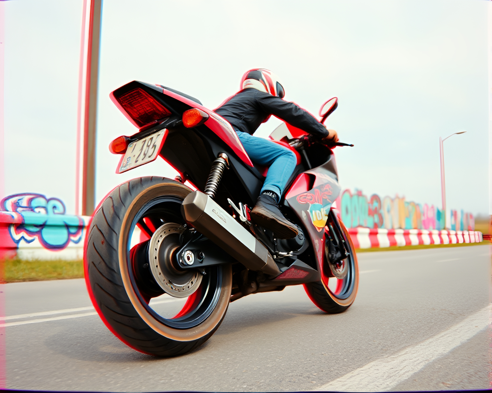 Futuristic Hoverbike Racing through Pastel Graffiti Streets – free AI stock image