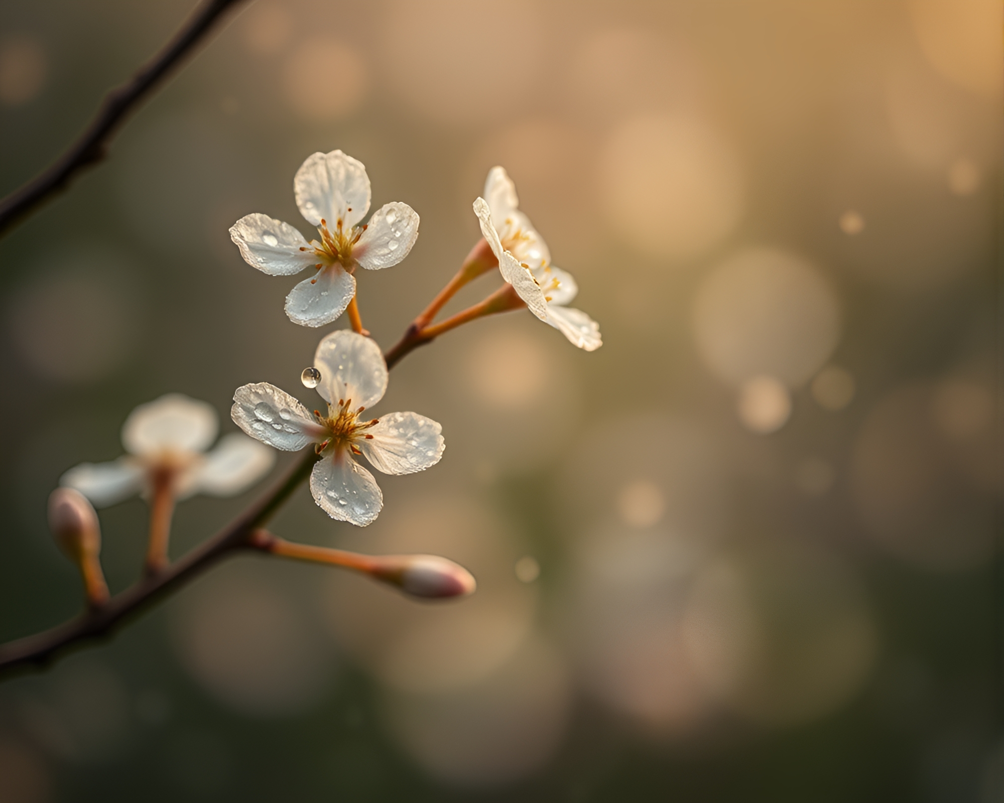 Dew-Dropped Spring Blossom in Grisaille Haze – free AI stock image