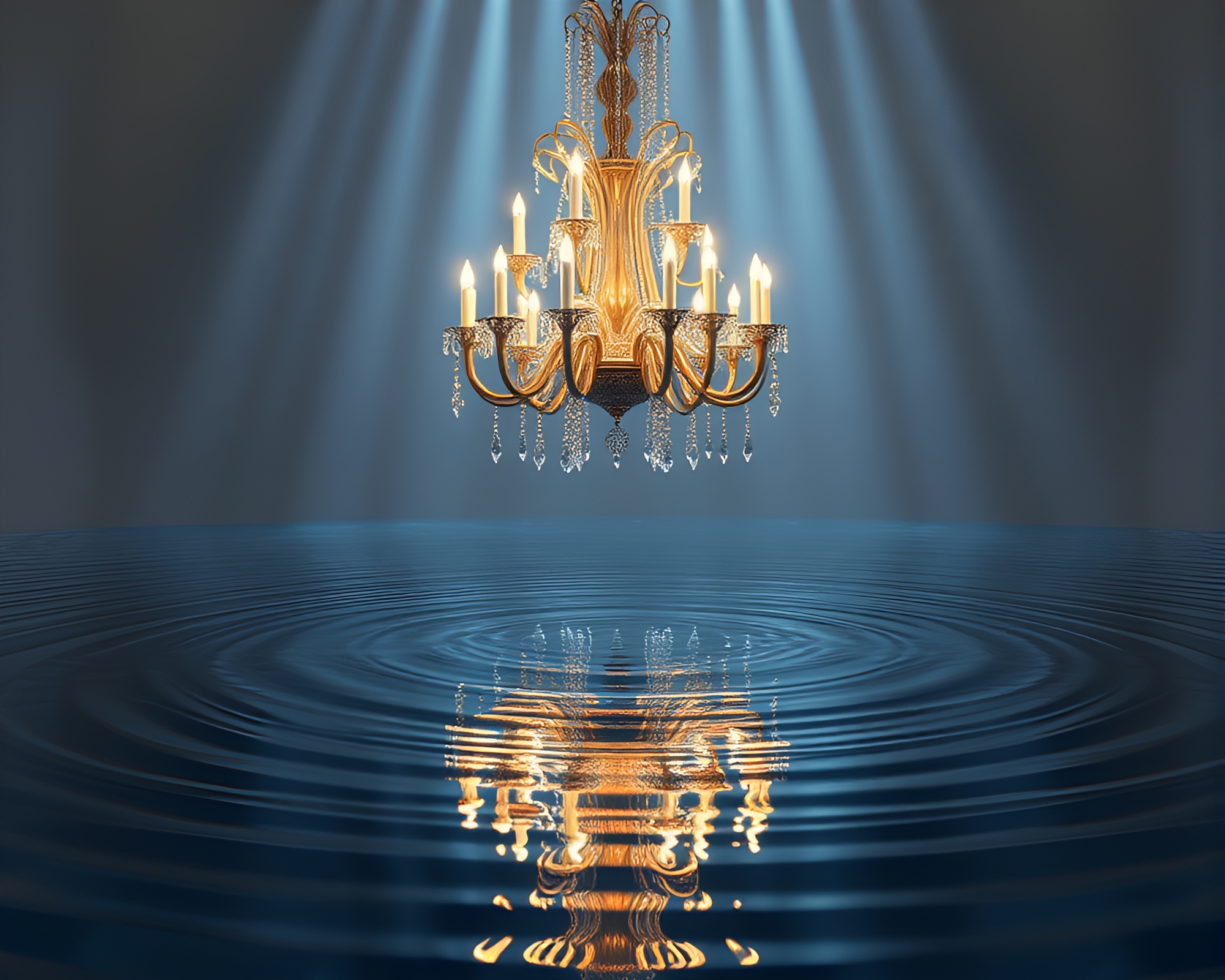 Chandelier water reflections with rim lighting – free AI stock image
