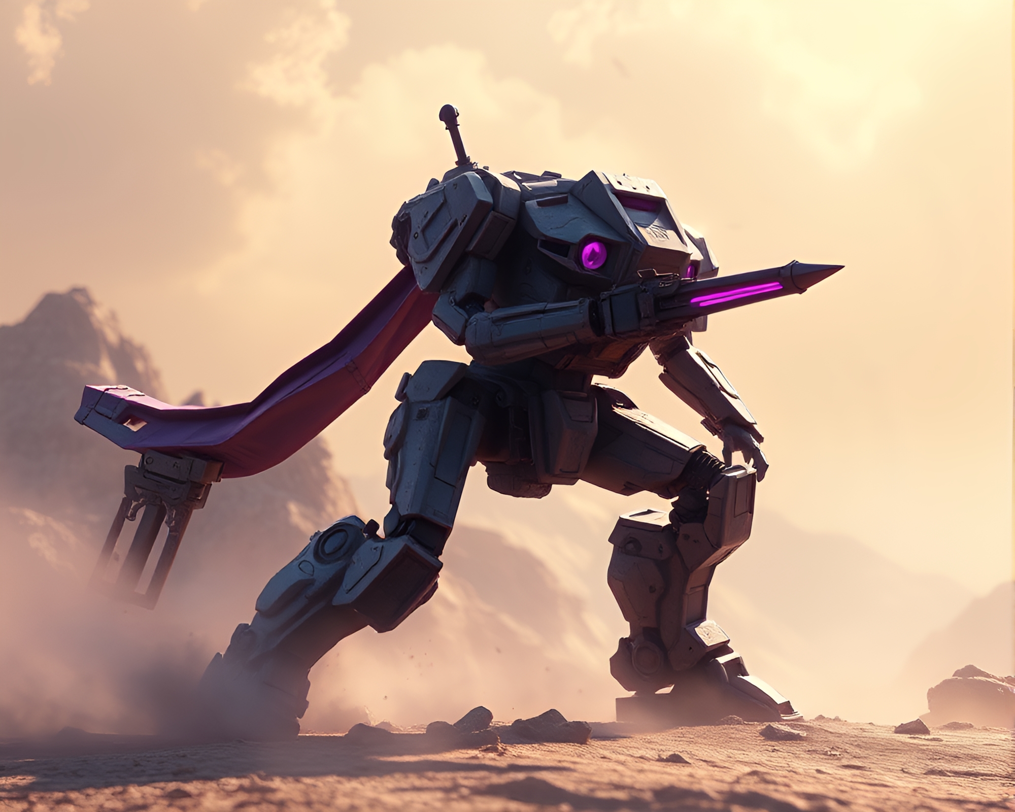Amethyst Mech in Intense Battle Scene – free AI stock image
