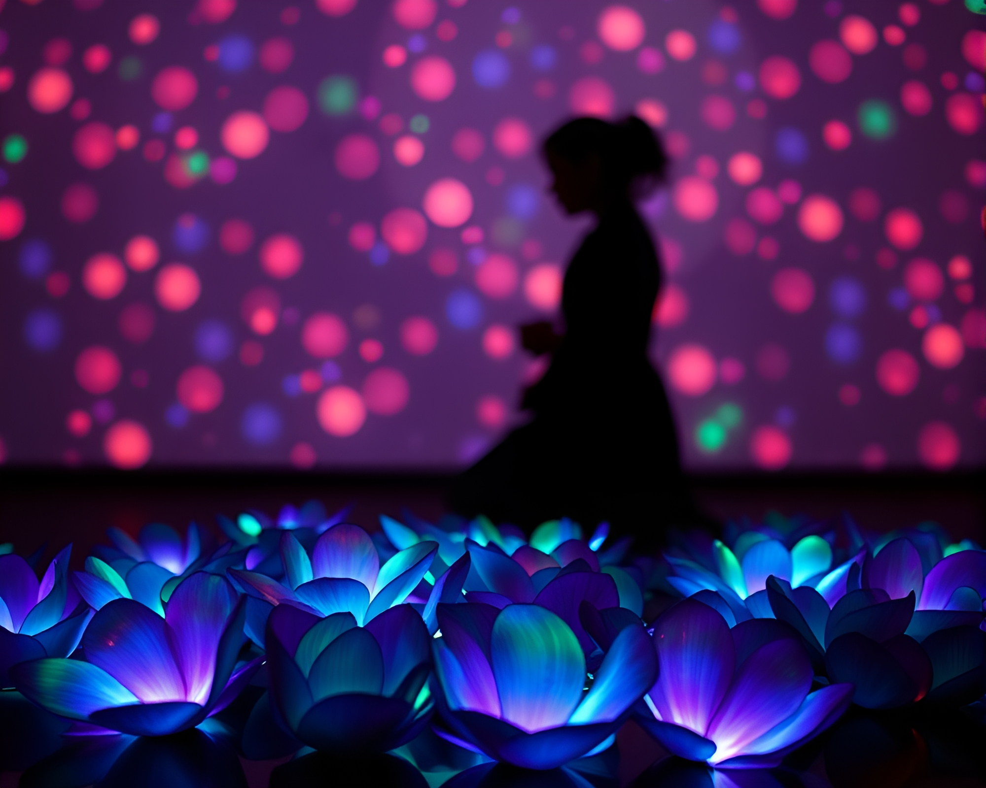 Holographic Flower Petal Silhouette in Fluorescent Light – free AI stock image