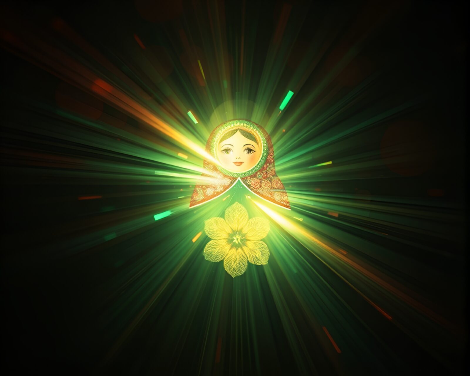 Algorithmically styled Matryoshka doll with backscatter flare lighting
