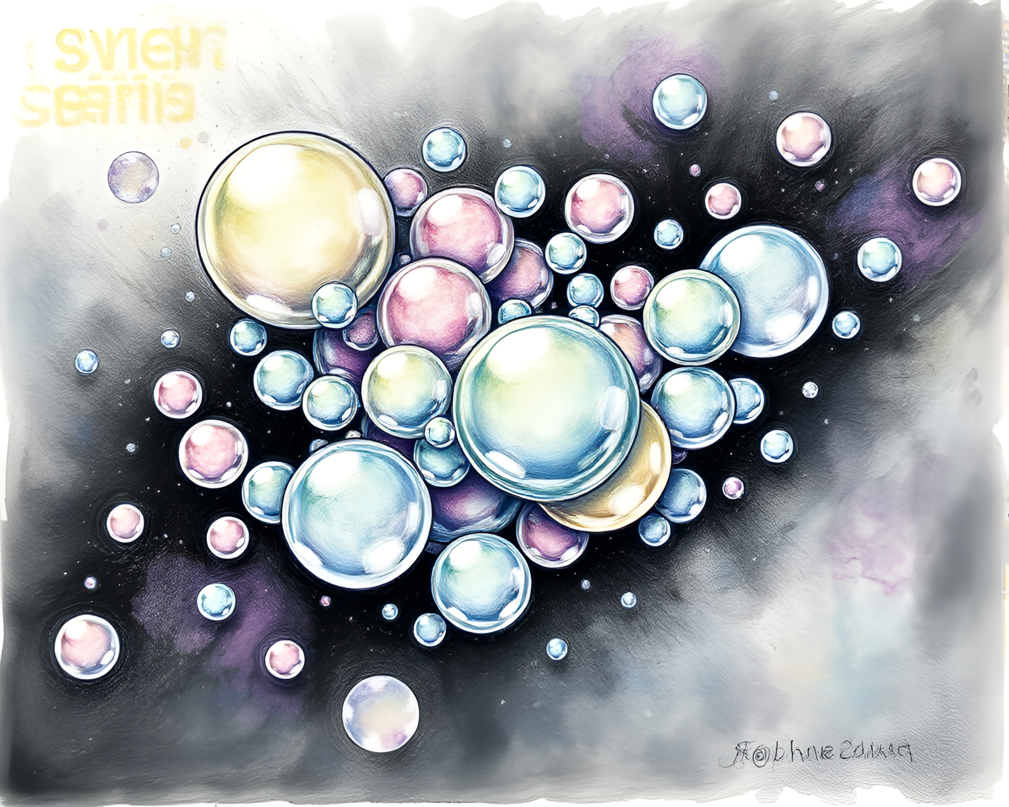 Leviathan Bubble Cluster: HDR Conté Crayon Drawing – free AI stock image