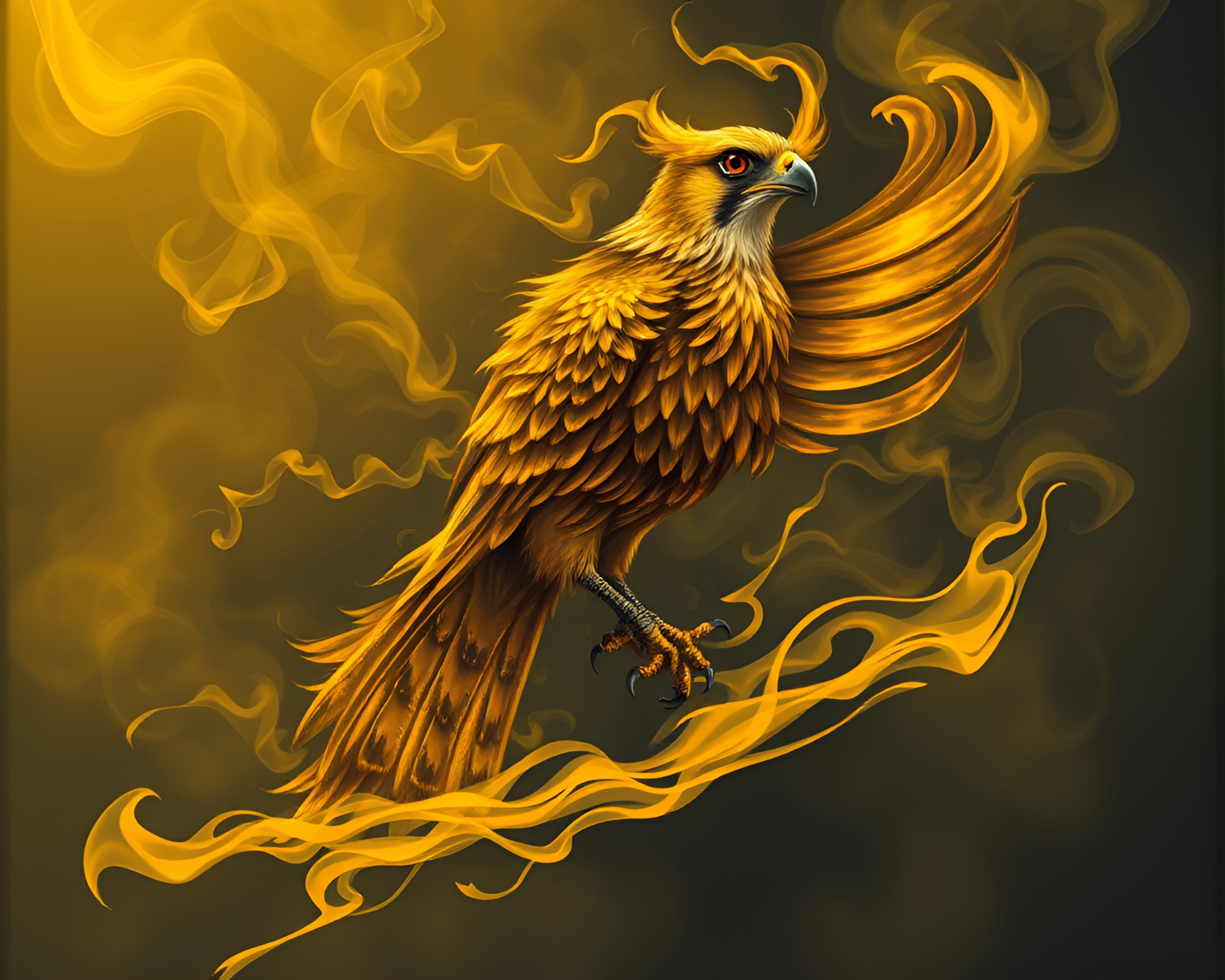 Falcon Amid Mustard Smoke Swirls Fantasy Illustration – free AI stock image