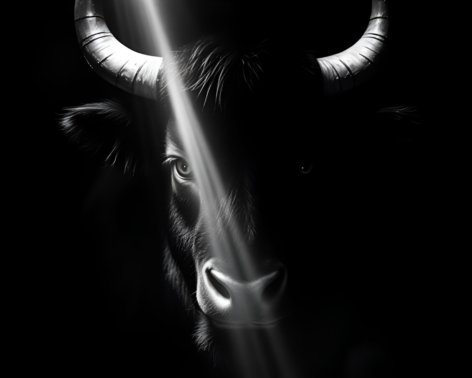 Tri-tone image of a Minotaur in a dramatic, mysterious setting