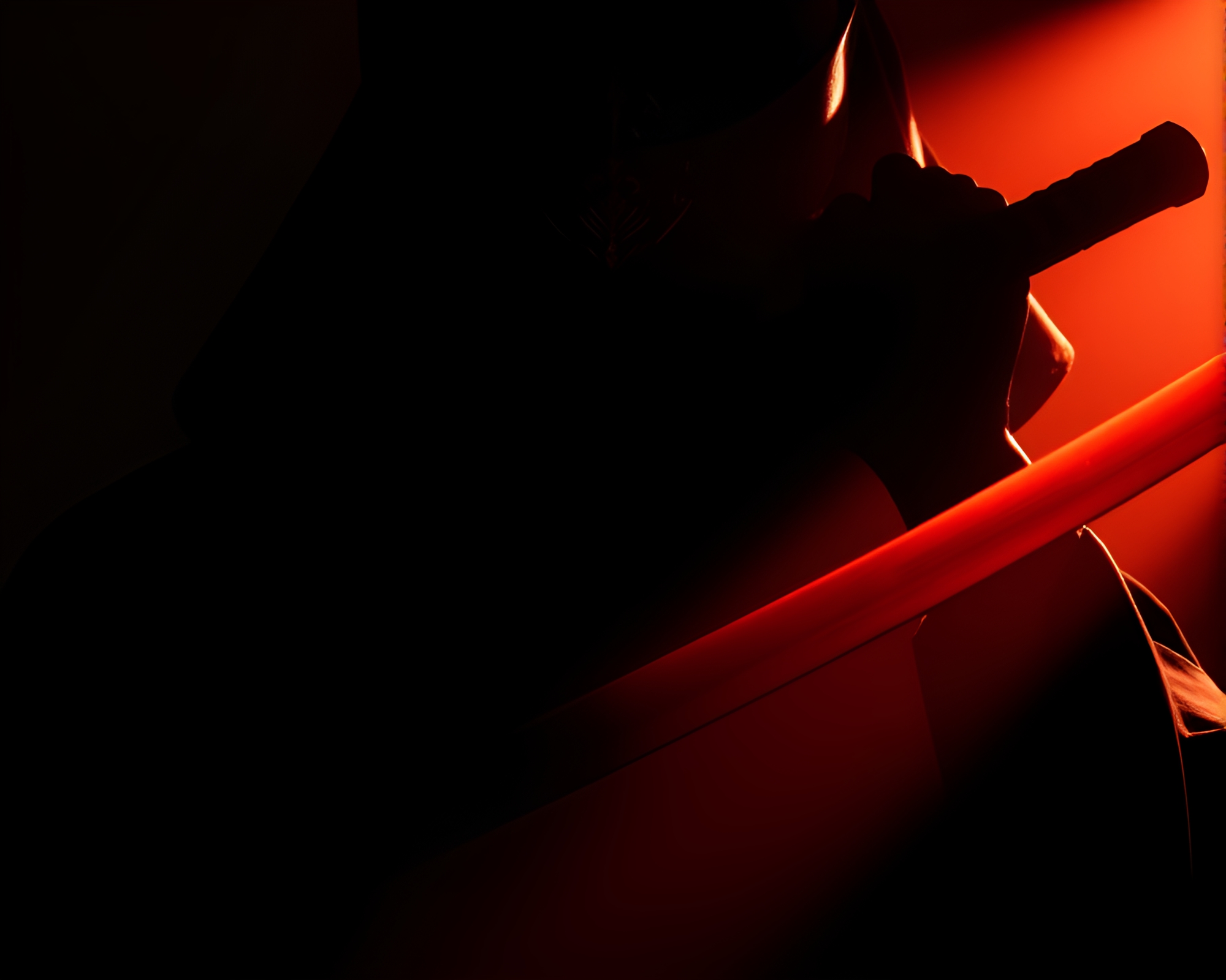 Samurai Shadow Play with Peachy Noir Lighting – free AI stock image