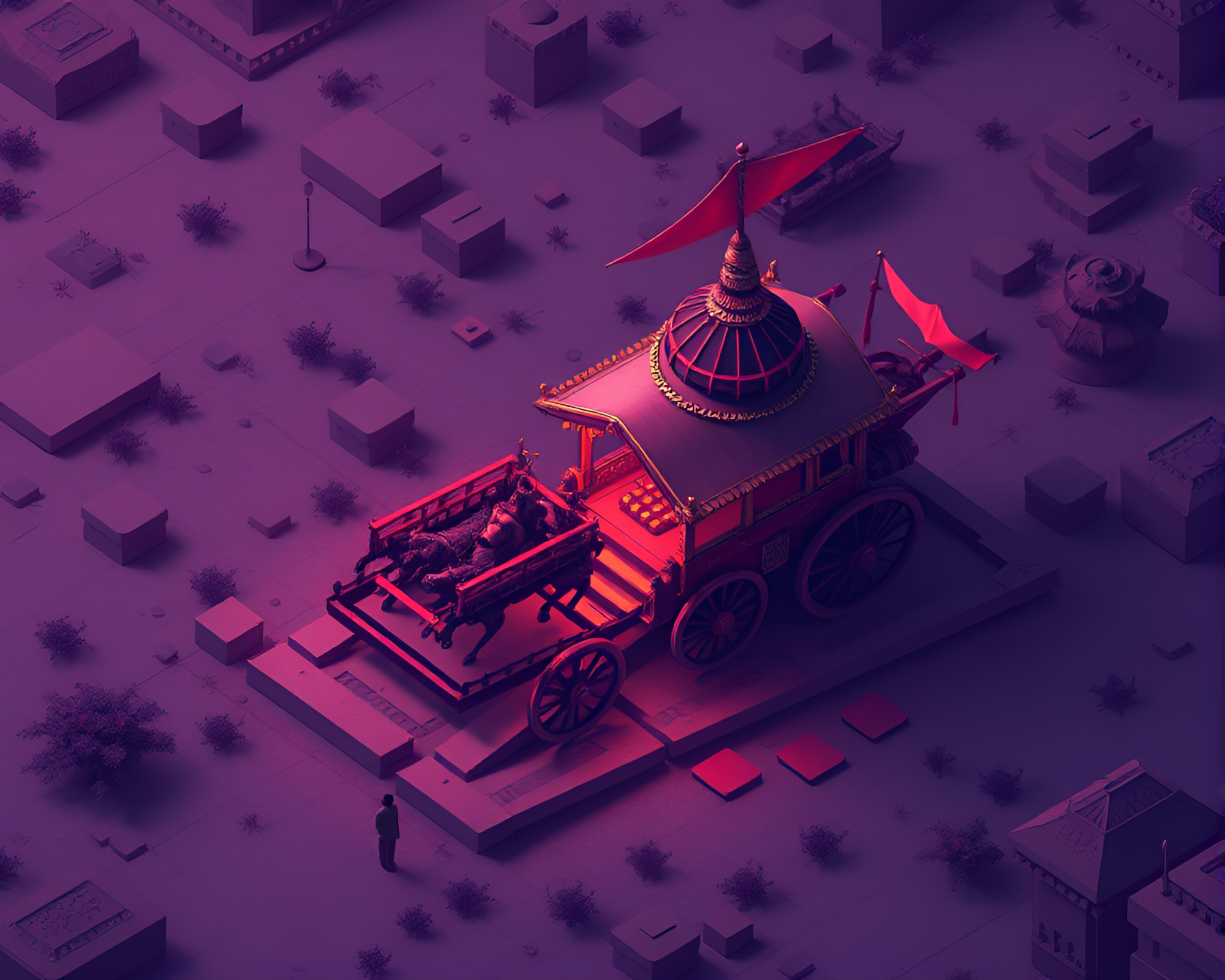 Twilight Chariot Isometric Bird’s Eye View – free AI stock image