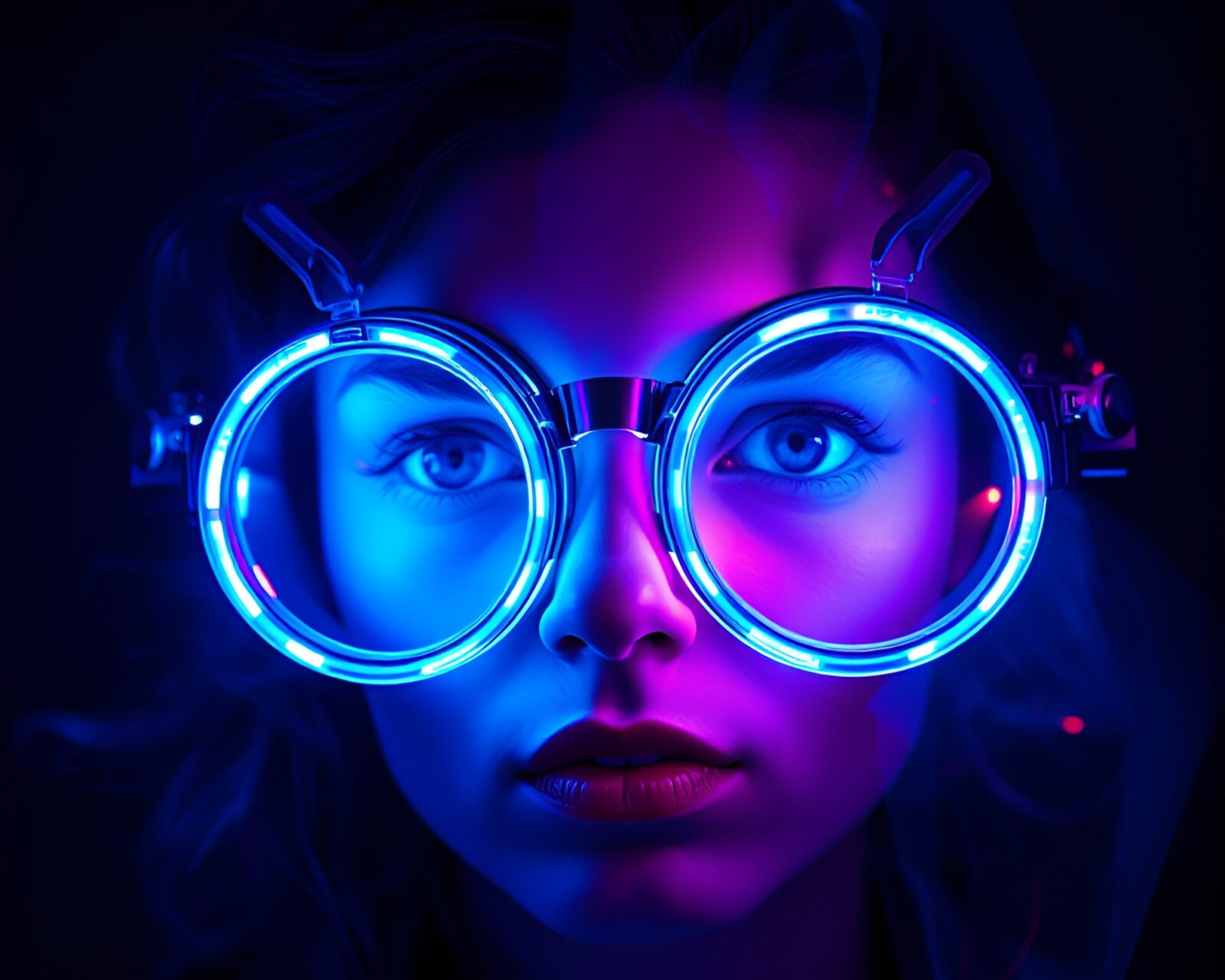 A futuristic fusion of steampunk goggles and neon lights