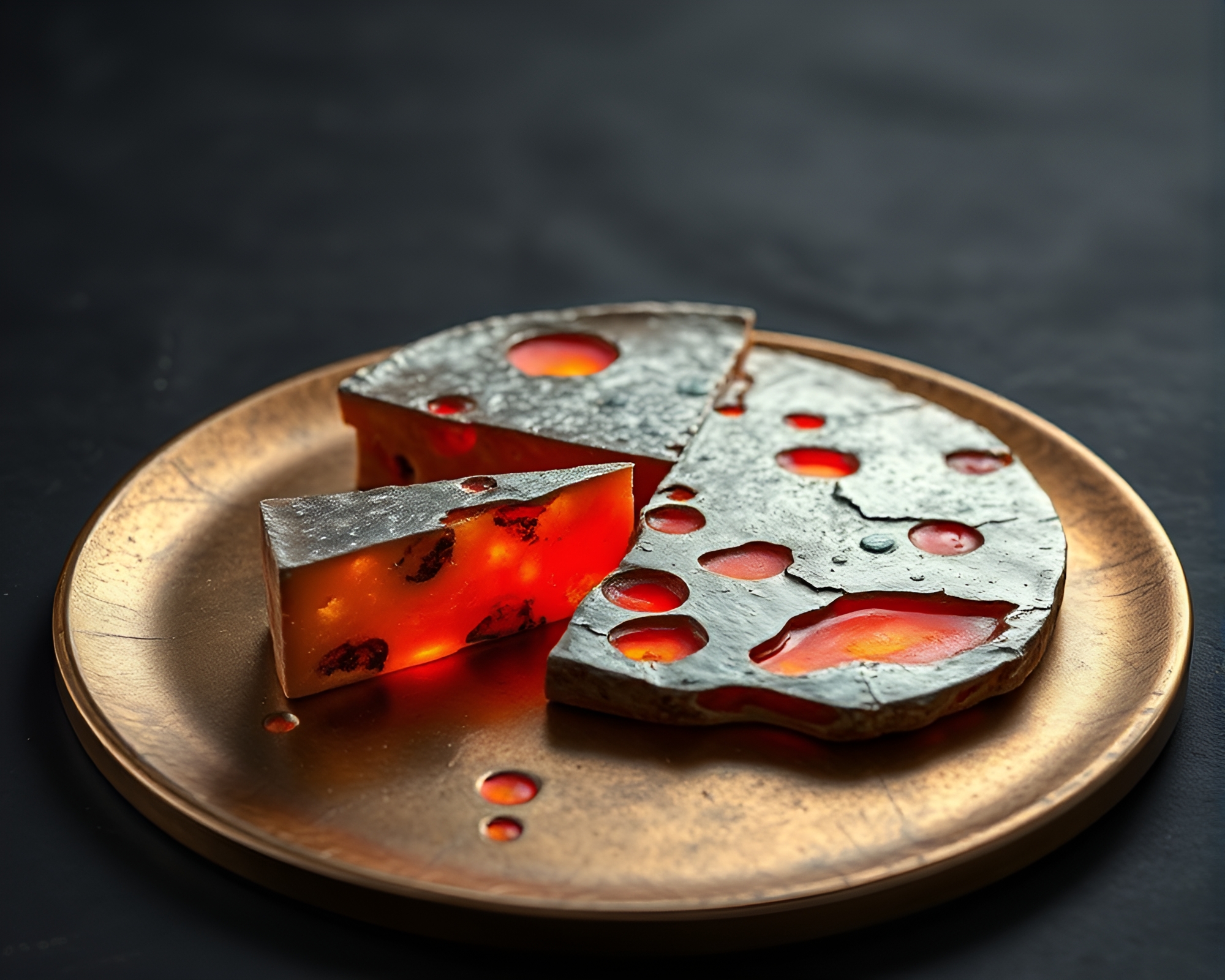 Volcano Red Cheese Platter with Bronze Patina – free AI stock image