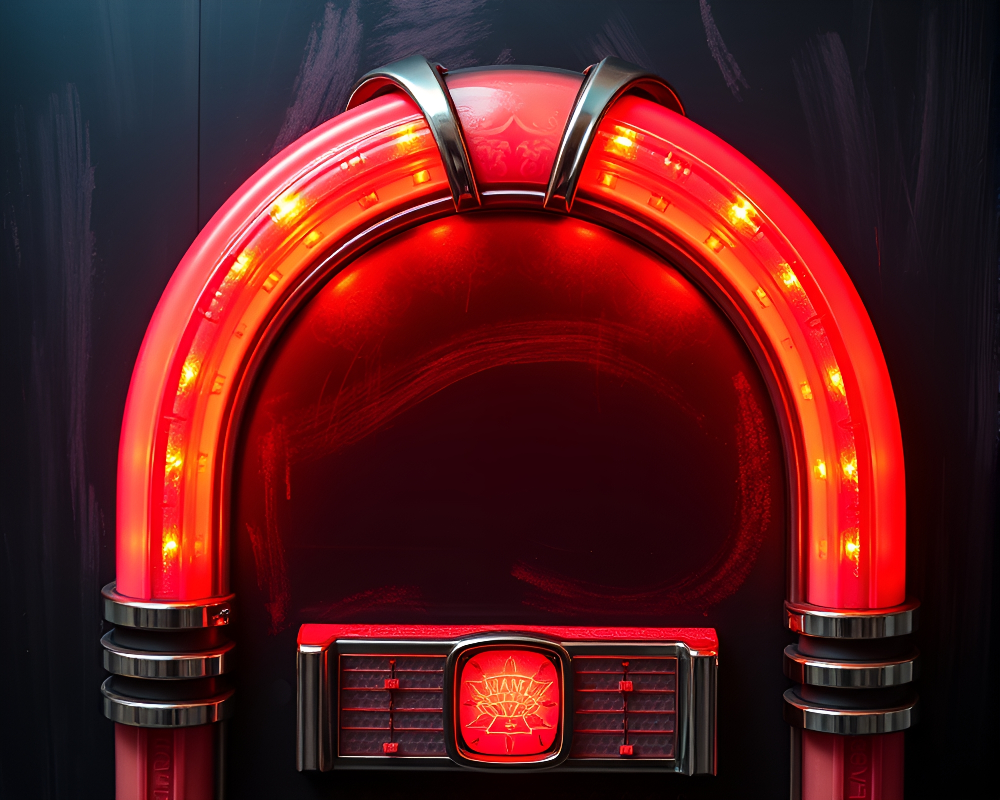 Vintage Jukebox Illuminated by Fairy Lights and Chalkboard Art – free AI stock image